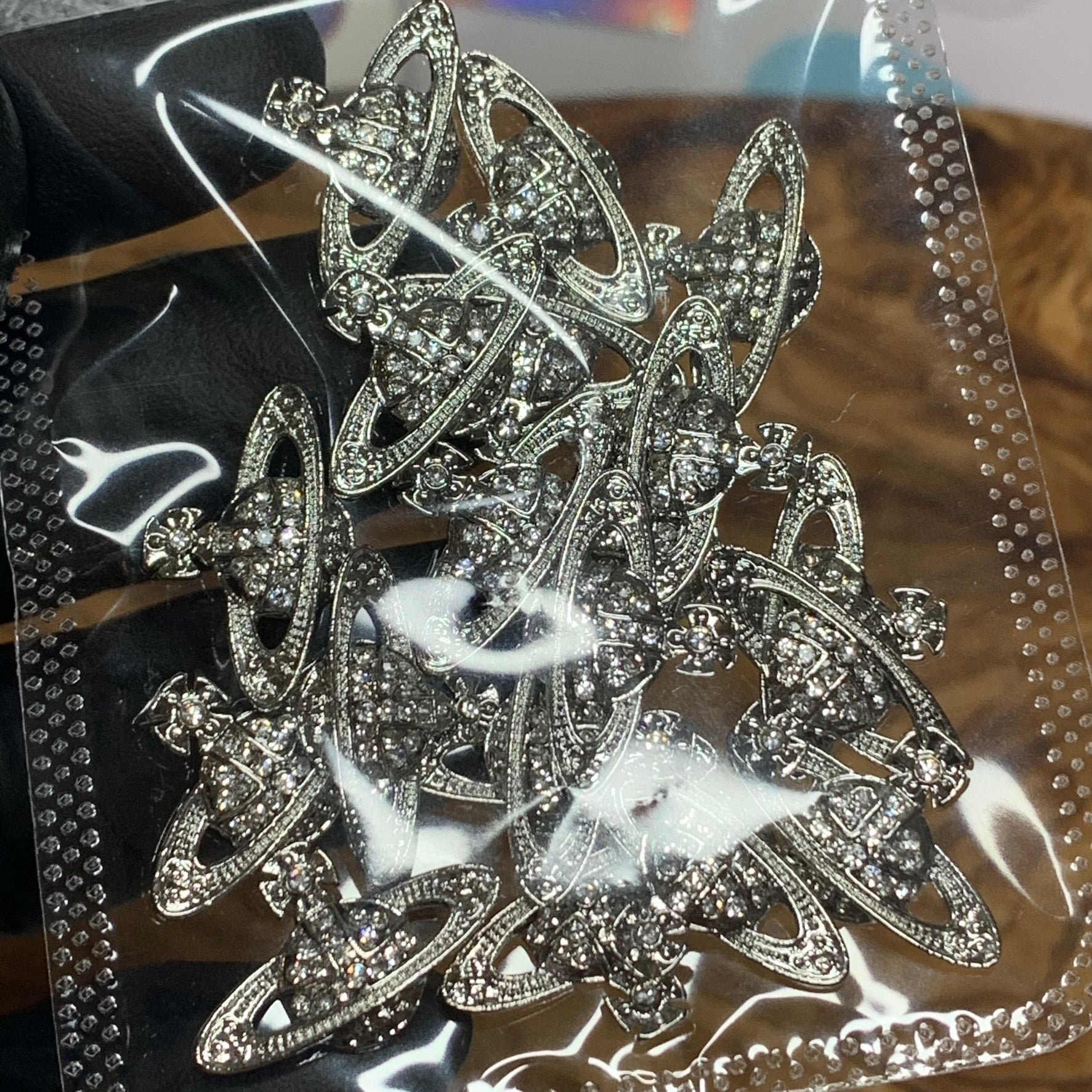 20 pcs Planet Charm for Nails art designer (Silver Crystal rhinestone engraved)
