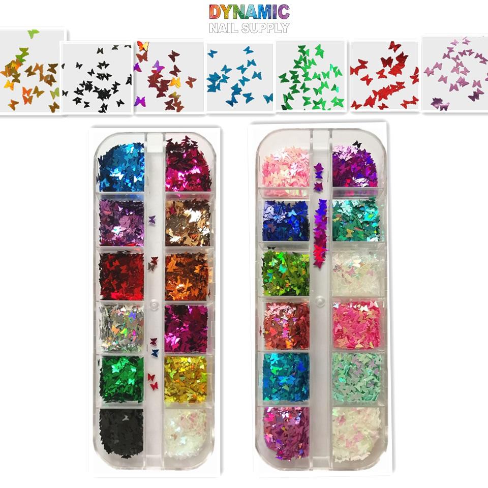 Butterfly Glitter - Set of 12 colors glitter for nails art design