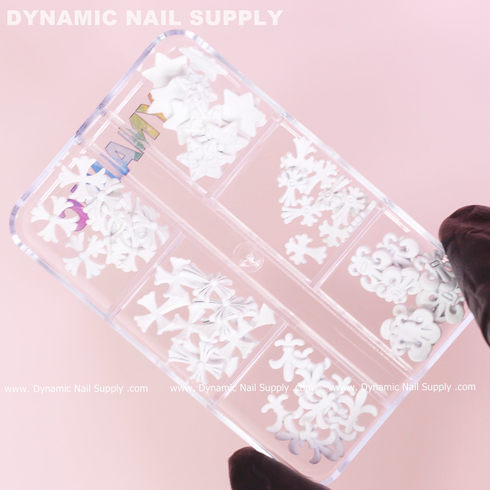60 pcs Matte White Chrome Heart Charms (Antique Crosses) for Nails Art design
