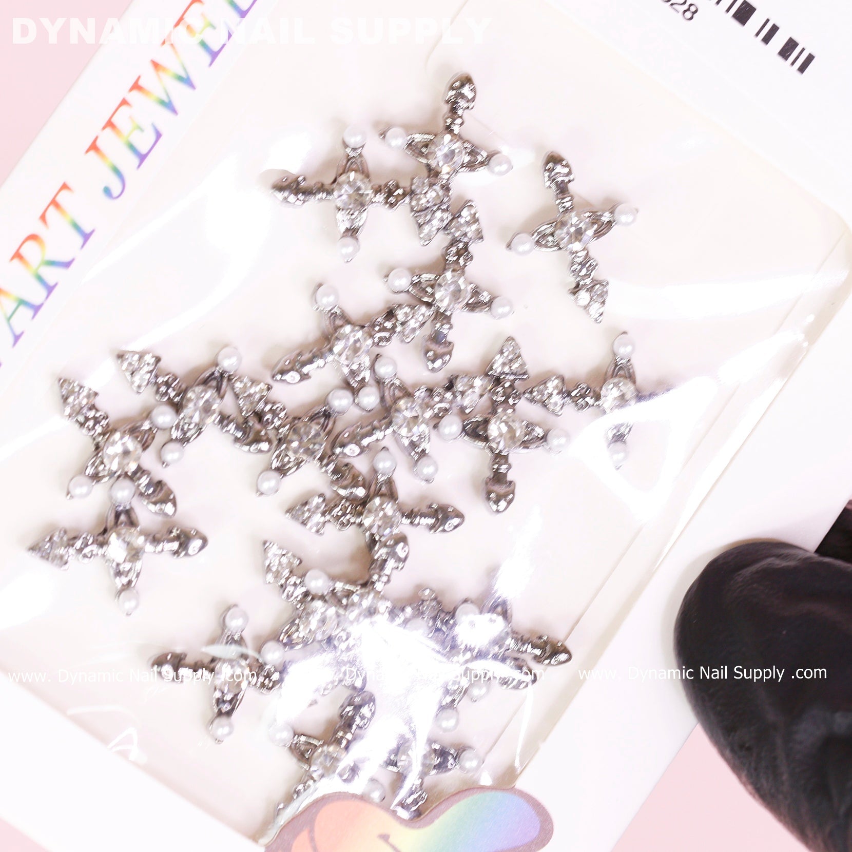 20 pcs Silver Crosses Charms (with Pearls) for Nails Art Design (Antique Chrome Heart Charm)