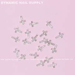 20 pcs Platinum Silver Crosses Charms (with rhinestones engraved) for Nails Art Design