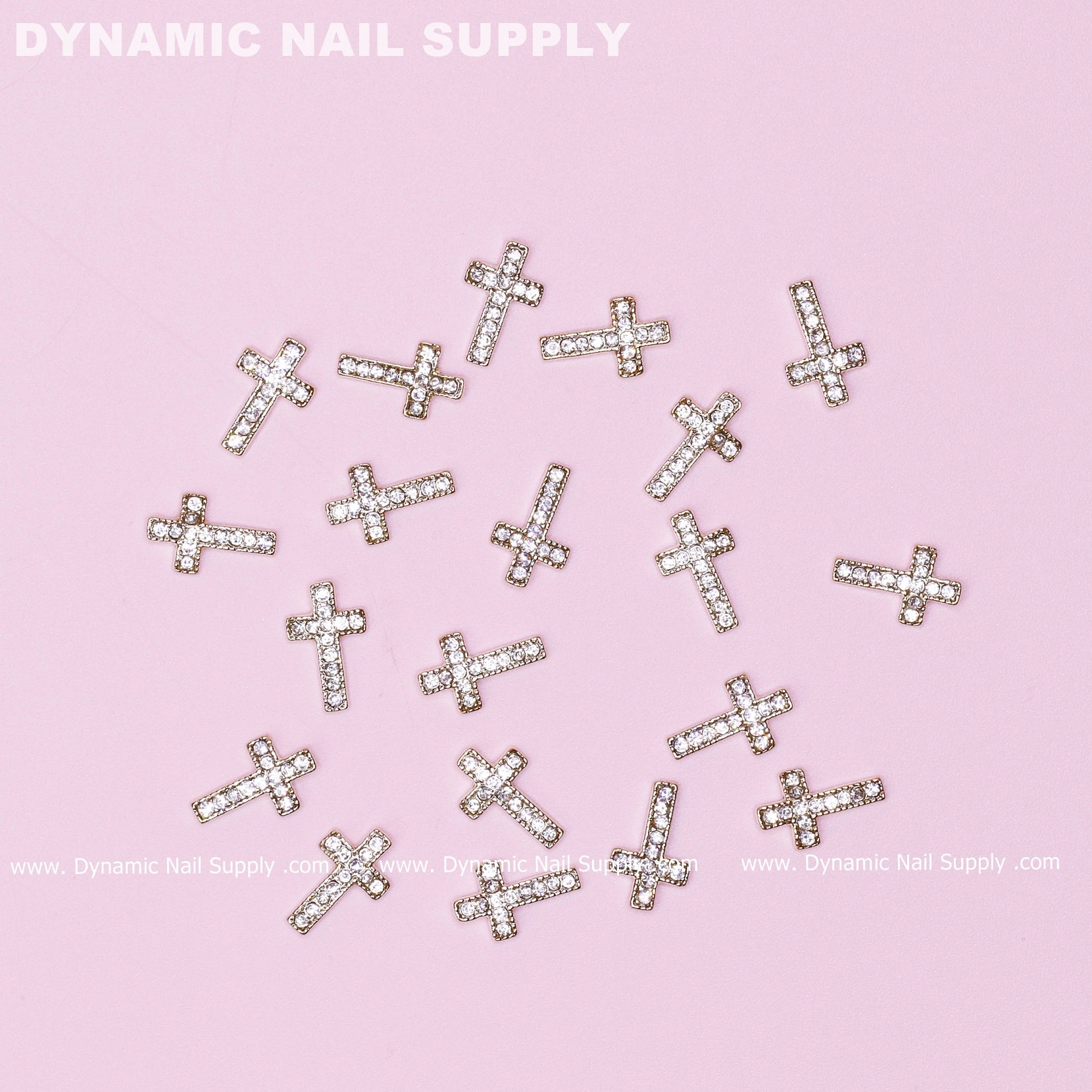 20 pcs Gold Crosses Charm (with rhinestones engraved) for Nails Art Design