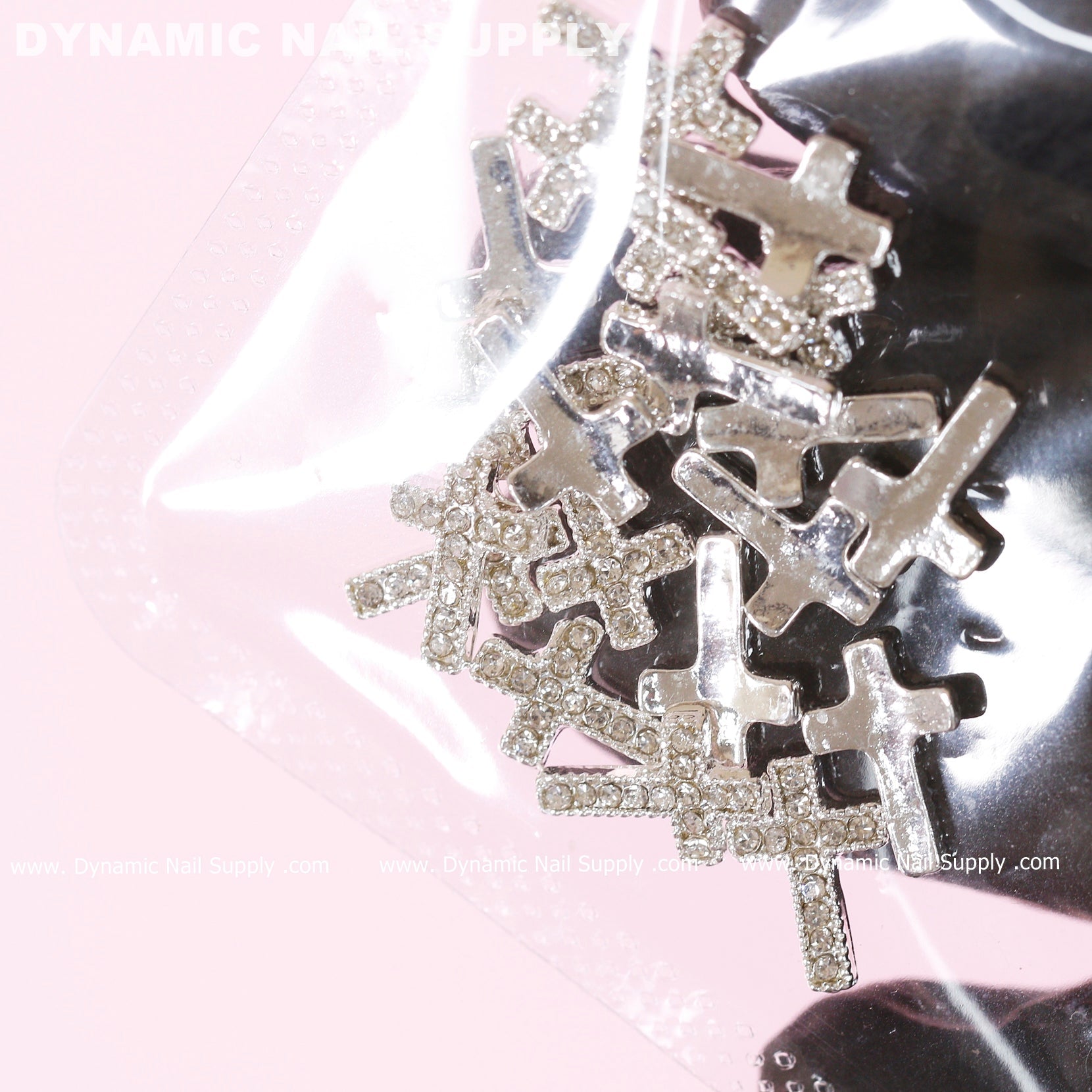 20 pcs Platinum Silver Crosses Charms (with rhinestones engraved) for Nails Art Design