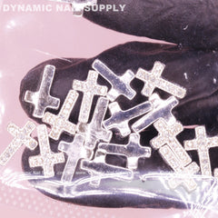 20 pcs Platinum Silver Crosses Charms (with rhinestones engraved) for Nails Art Design