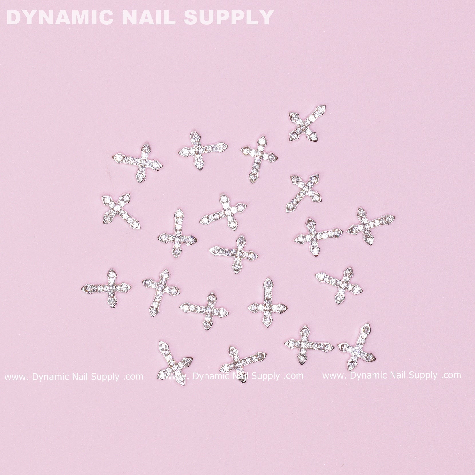 20 pcs Platinum Silver Crosses Charm (small with rhinestones) for Nails Art Design