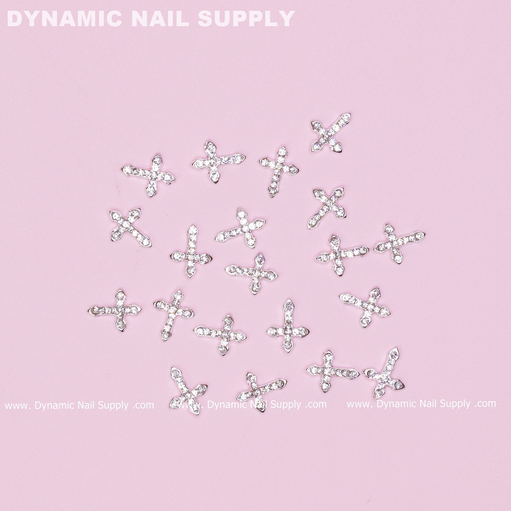 20 pcs Platinum Silver Crosses Charm (small with rhinestones) for Nails Art Design