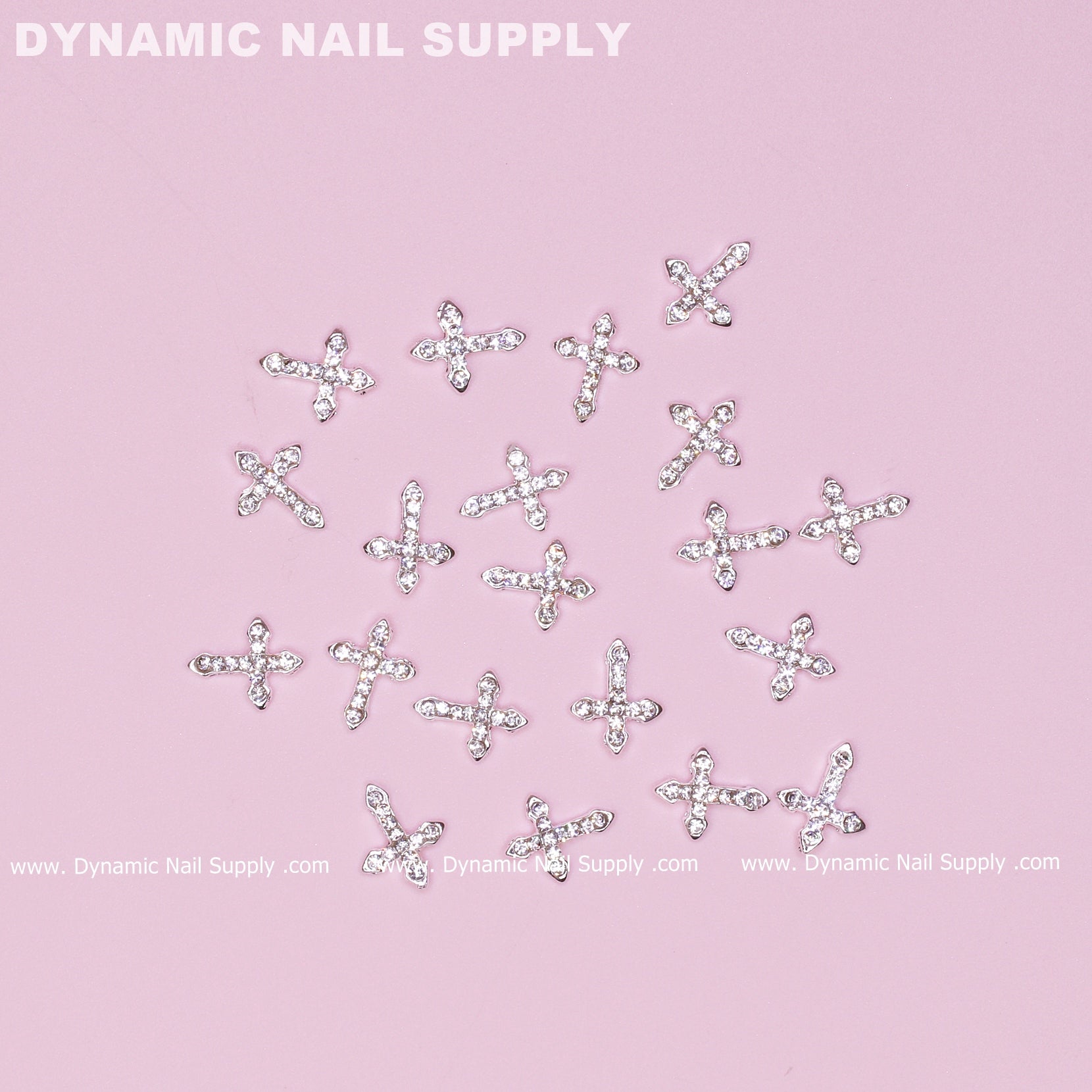 20 pcs Platinum Silver Crosses Charm (small with rhinestones) for Nails Art Design
