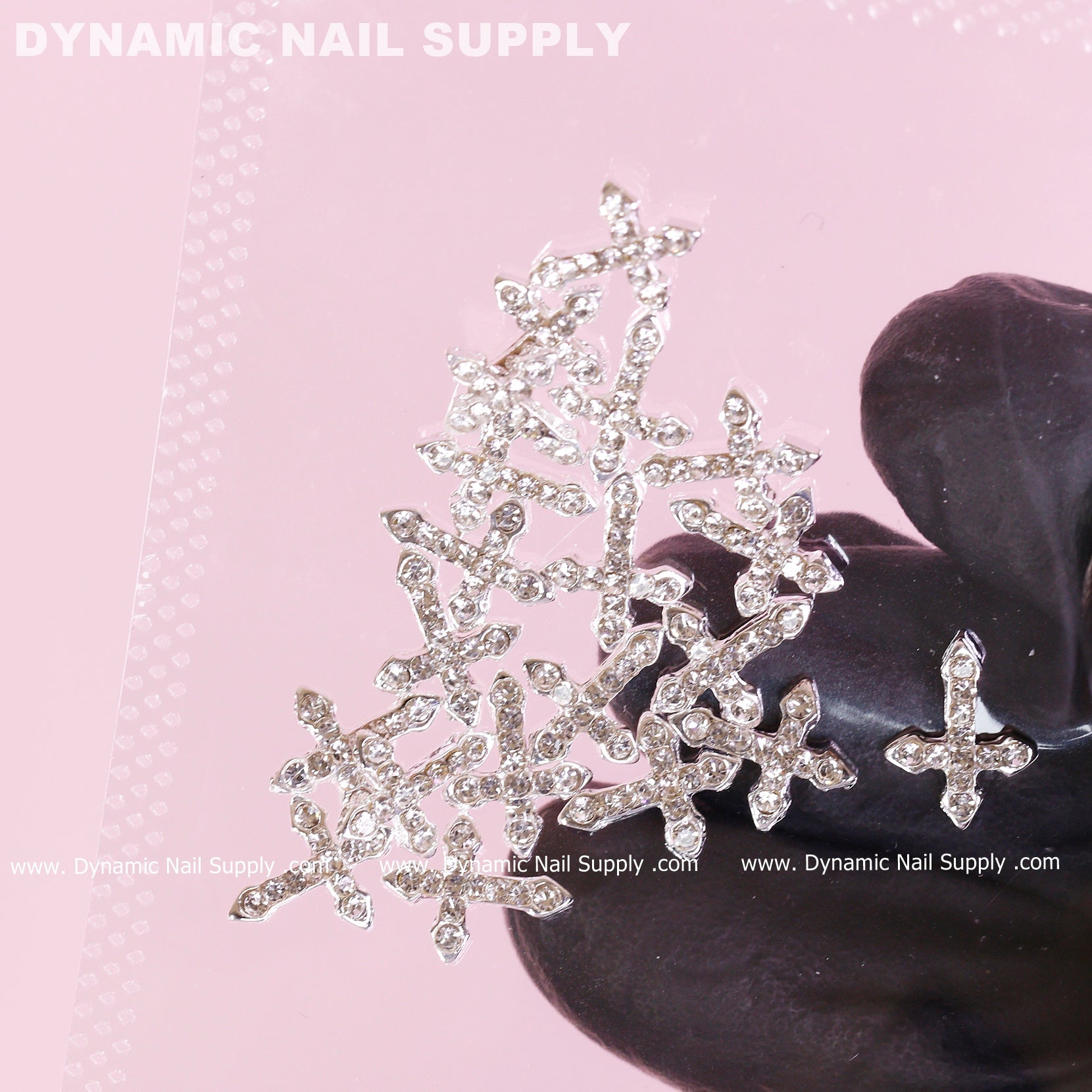 20 pcs Platinum Silver Crosses Charm (small with rhinestones) for Nails Art Design