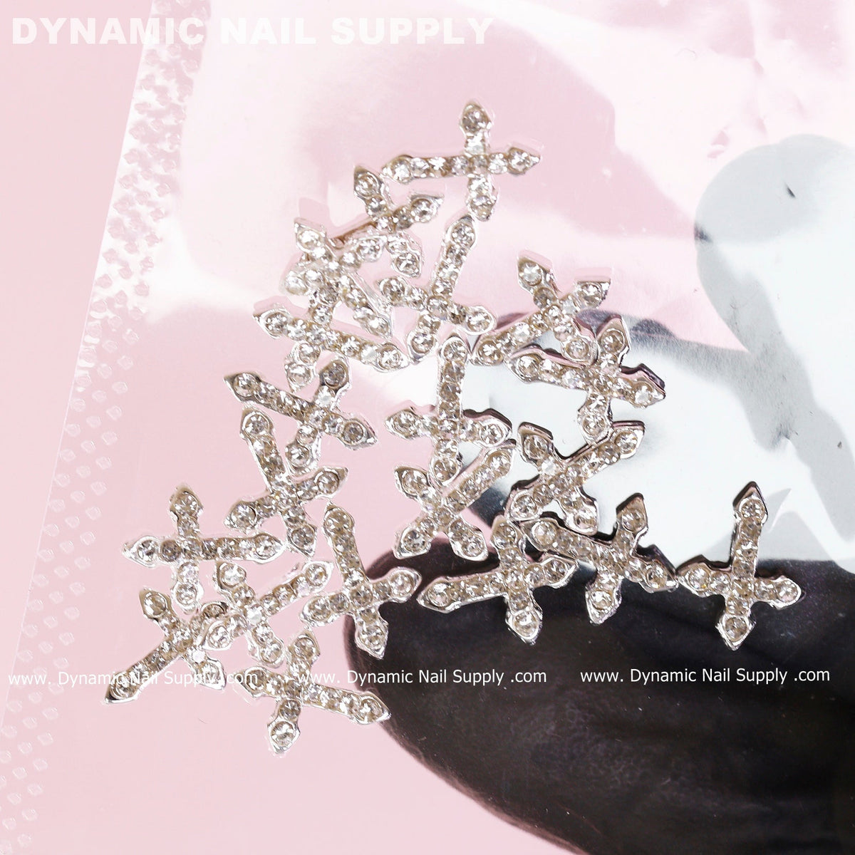 20 pcs Platinum Silver Crosses Charm (small with rhinestones) for Nails Art Design