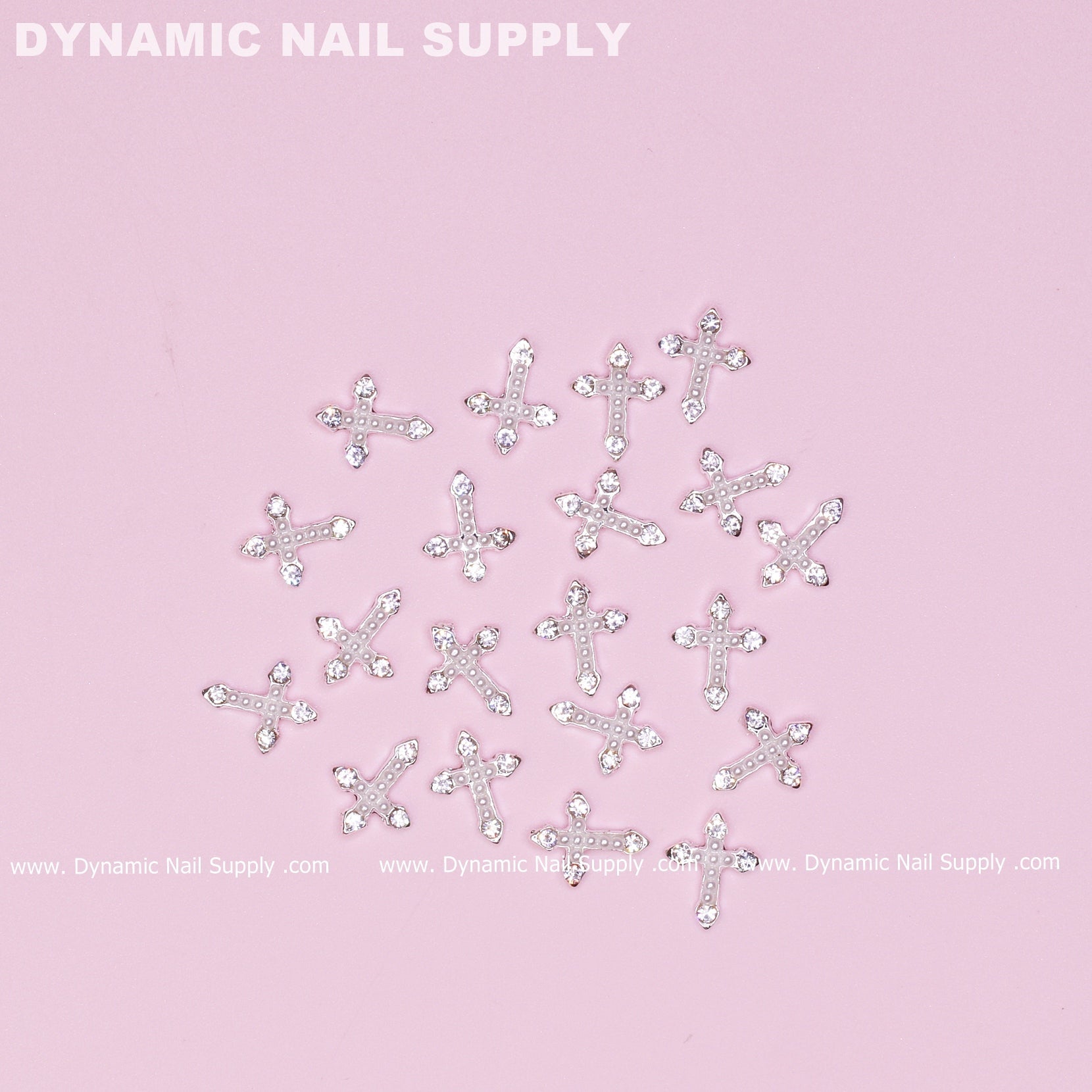 20 pcs Silver Crosses (with white Pearls engraved) for Nails Art Design