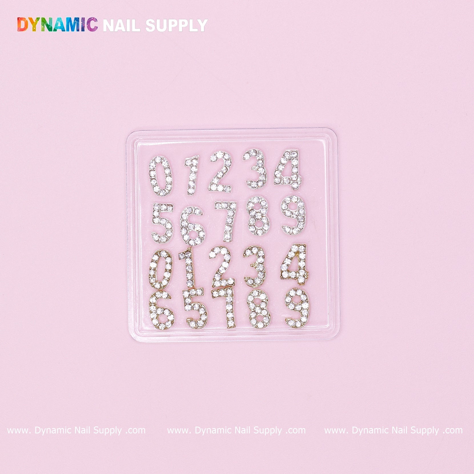 20 pcs Gold and Silver 3D Number Charm with Rhinestone (0 to 9)