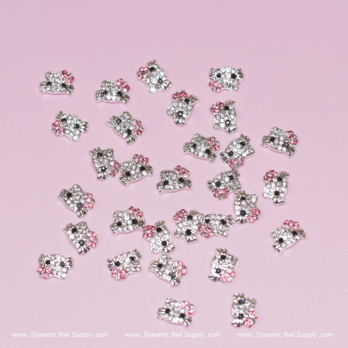 (Light Pink) 30 pcs Metal Hell0 Kitty Design Nail Charms (zircon alloy charm)