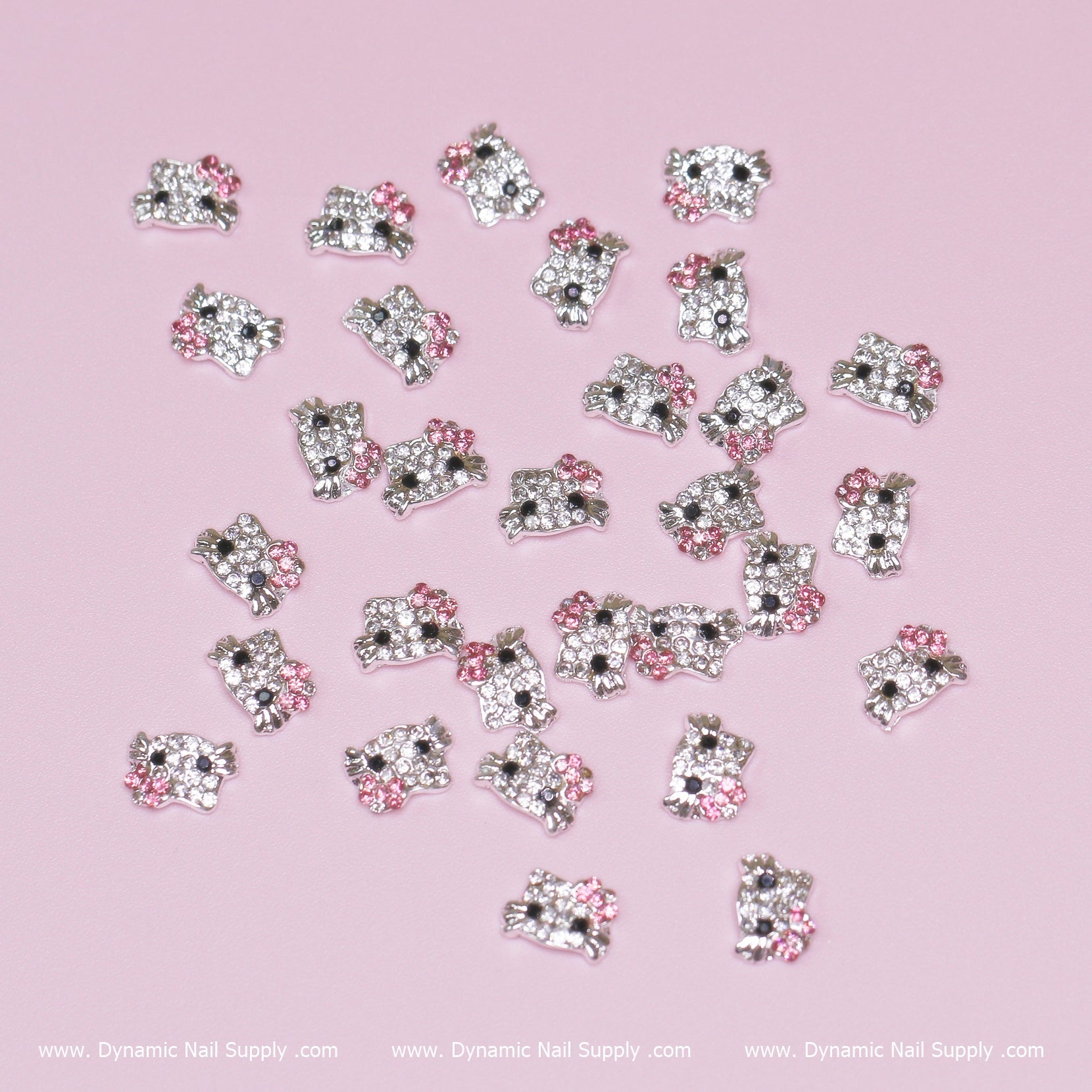 (Light Pink) 30 pcs Metal Hell0 Kitty Design Nail Charms (zircon alloy charm)