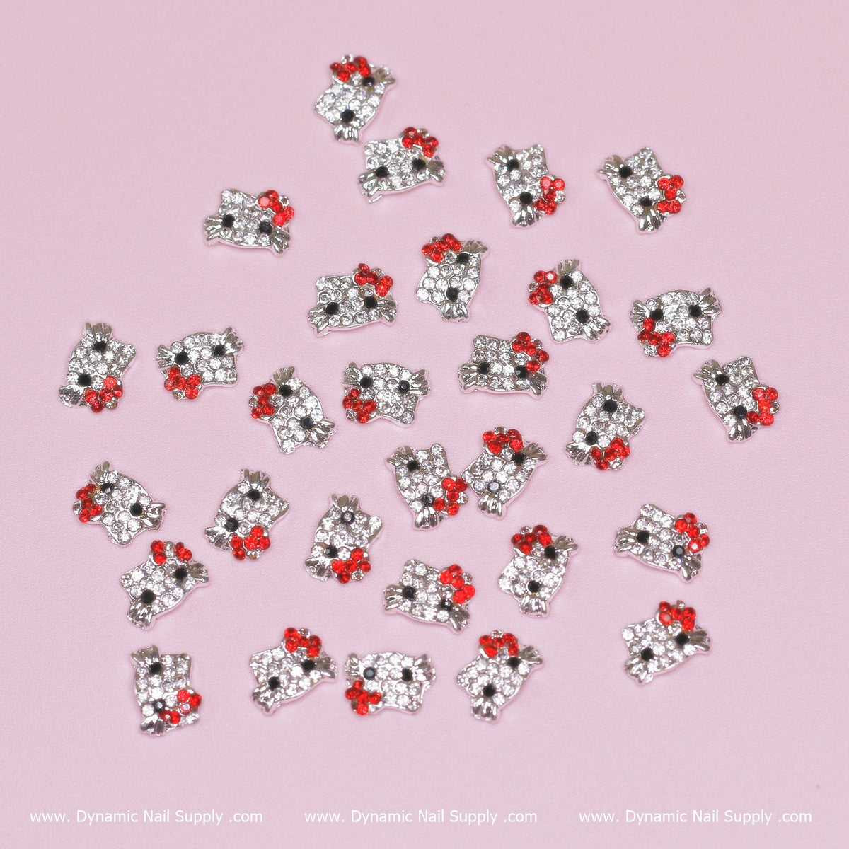 (Red) 30 pcs Metal Hell0 Kitty Design Nail Charms (zircon alloy charm)