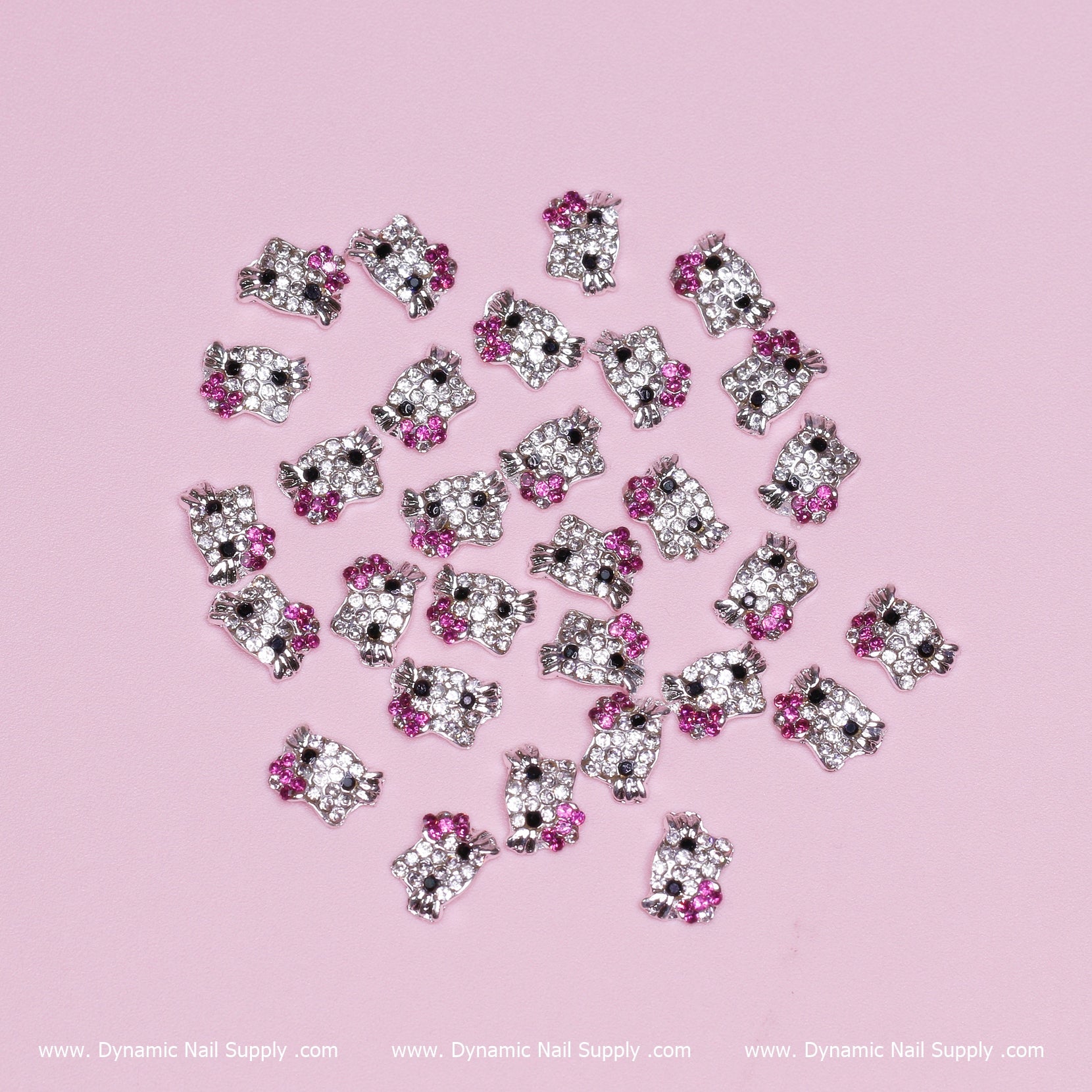 (Magenta) 30 pcs Metal Hell0 Kitty Design Nail Charms (zircon alloy charm)