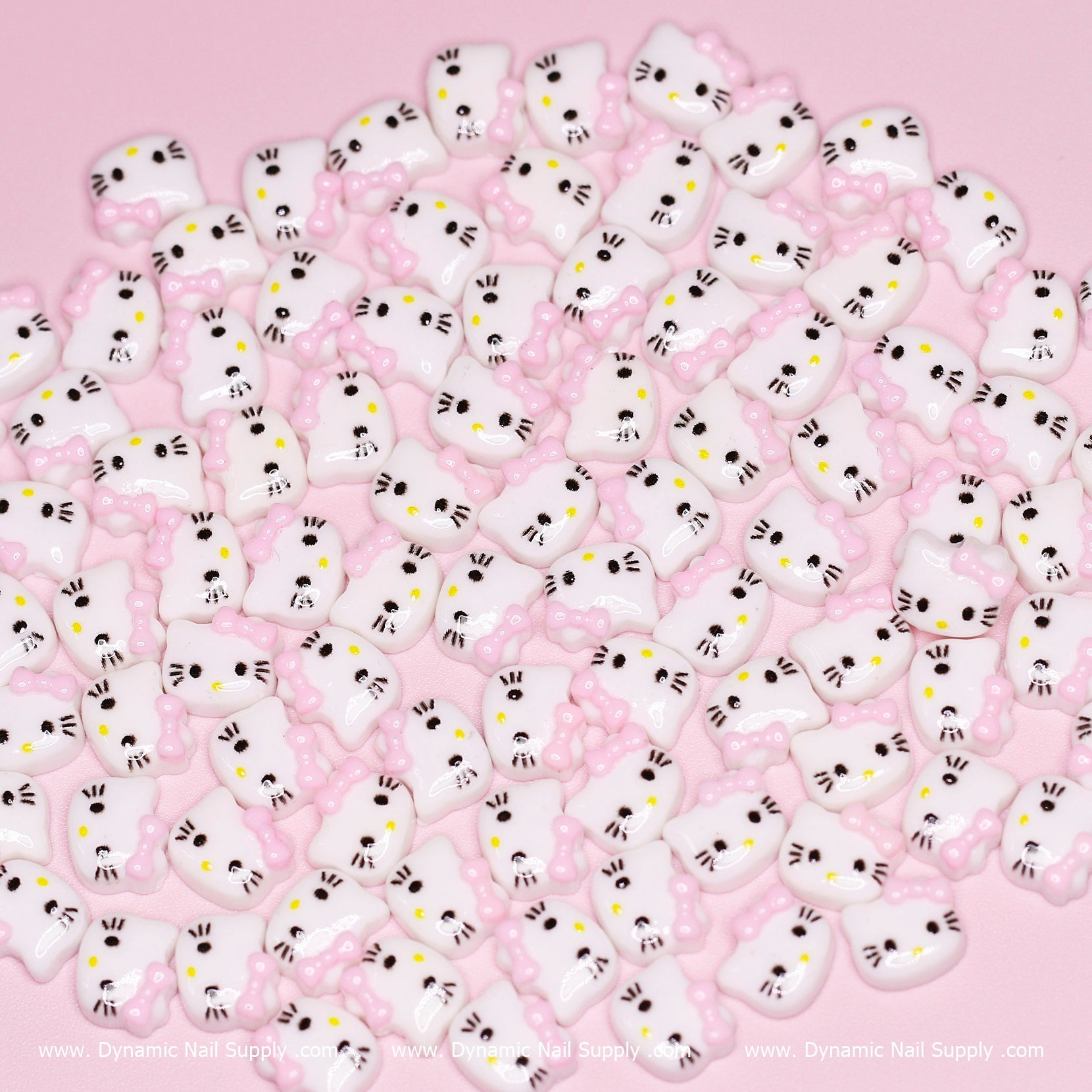 (Pastel Pink) 100 pcs Cute Resin Hell0 Kitty Design Nail Charms