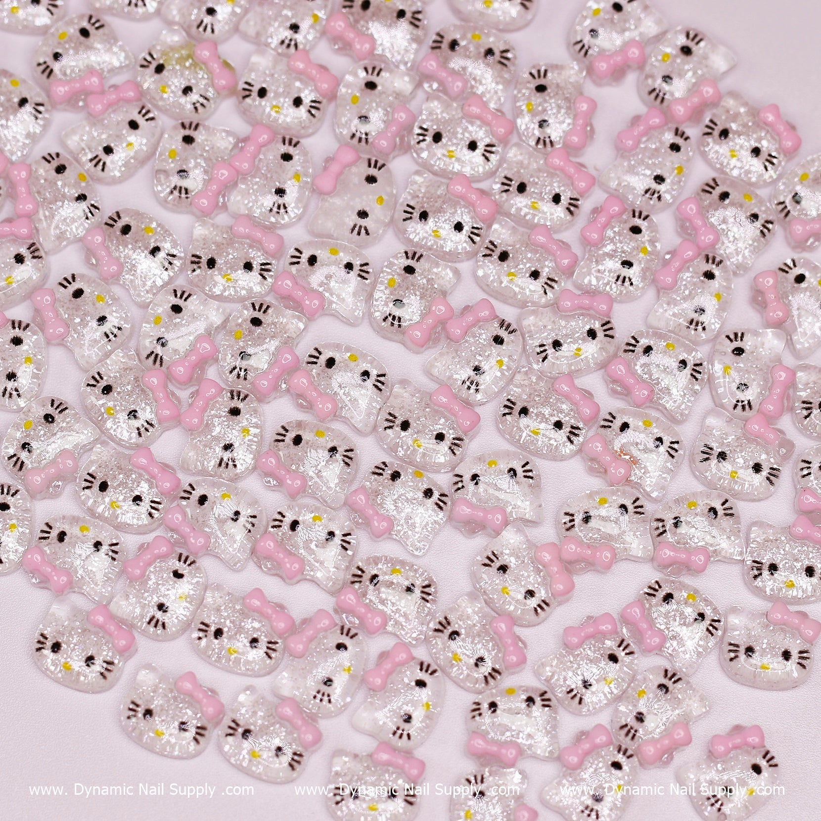 (Clear & Pink) 100 pcs Cute Resin Hell0 Kitty Design Nail Charms