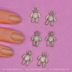 (Gold) 6 pcs Movable Teddy Bear Charms with Rhinestones Engraved