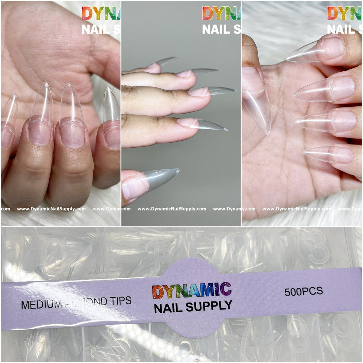 (Version 2024) Medium Almond Extension Nail Tips - Half Cover - Box of 500 pcs (Medium Stiletto)