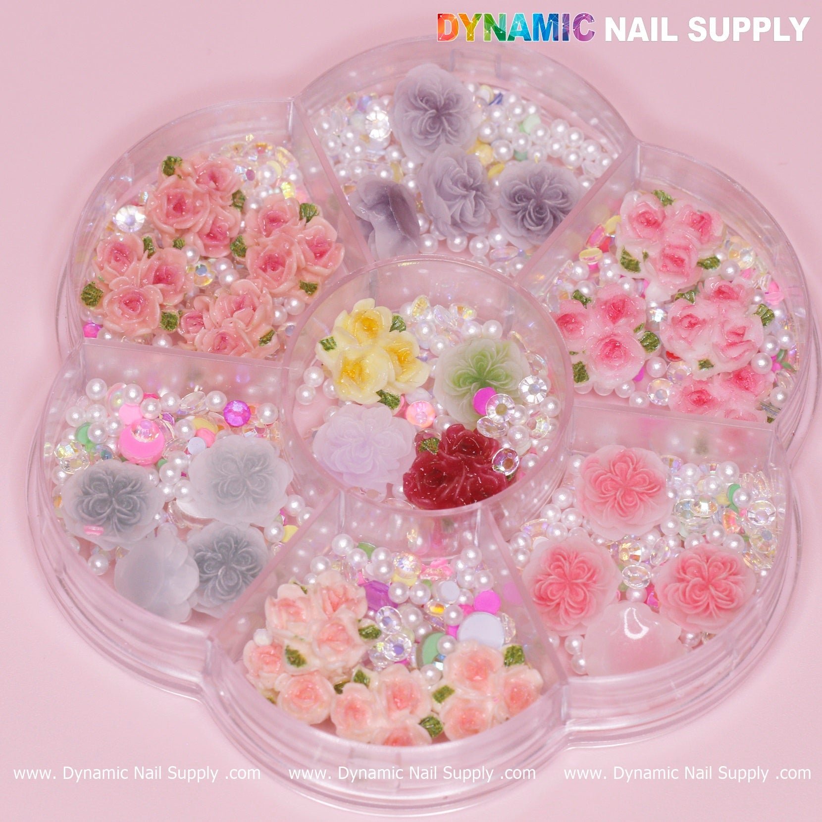 40 pcs White and Pink 3D 5D Rose Flower Charm with pearls Accessories for Valentine Nails Art Design