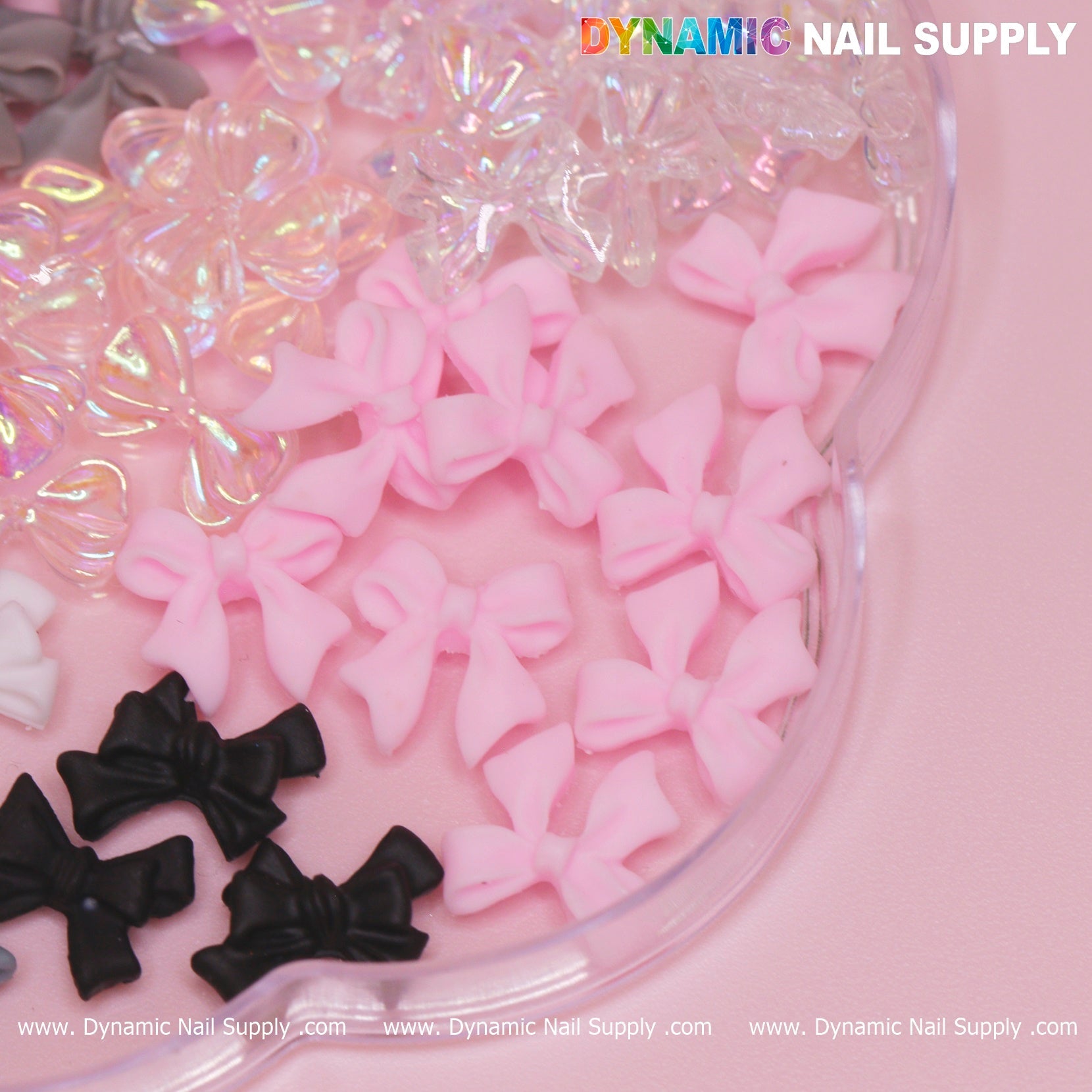 70 pcs Mixed Colors Resin Bows Charm (pink , black, iridescent) for Nails Art Design