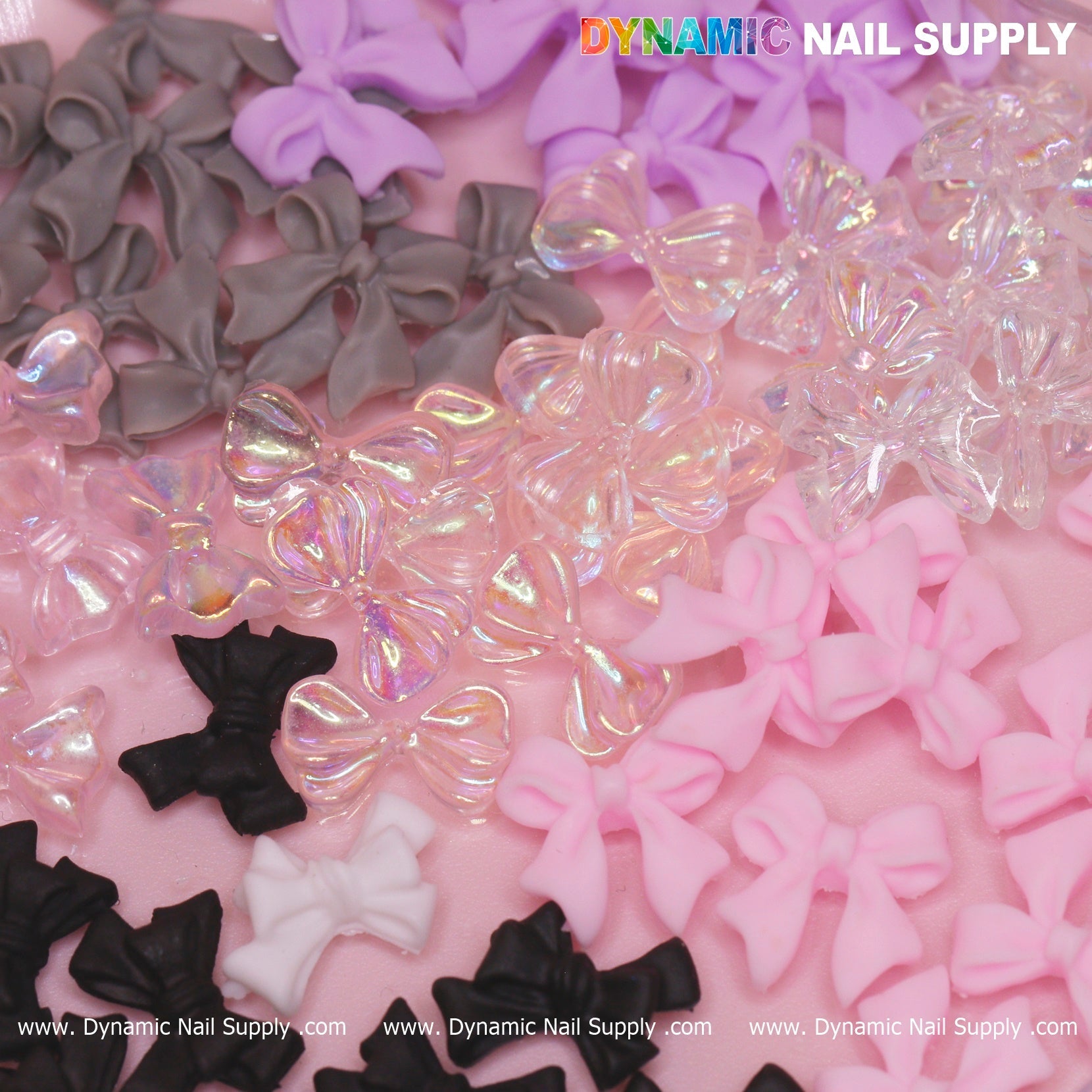 70 pcs Mixed Colors Resin Bows Charm (pink , black, iridescent) for Nails Art Design