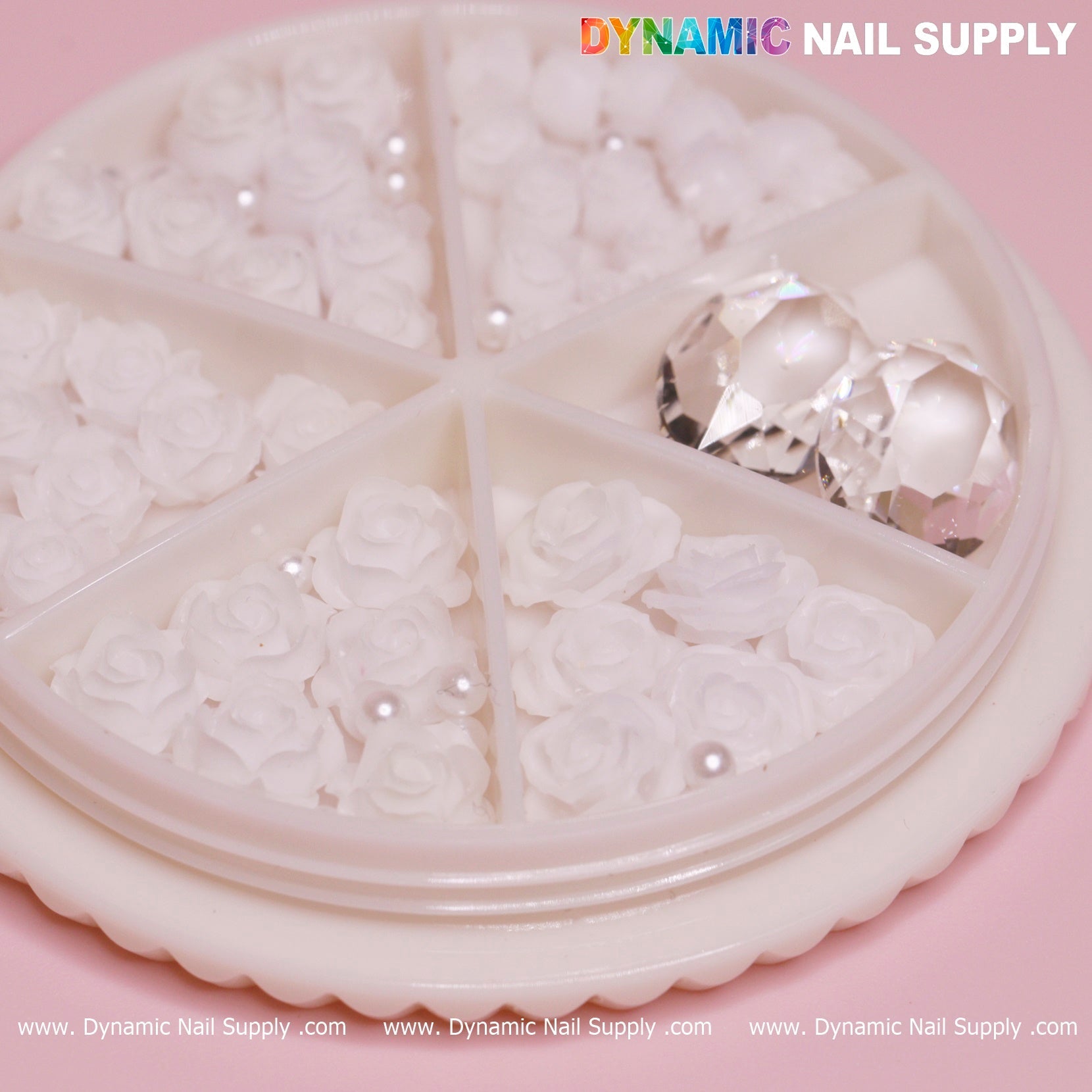 40 pcs White 3D Roses Flower Charm with pearls and stones Accessories for Nails Art Design