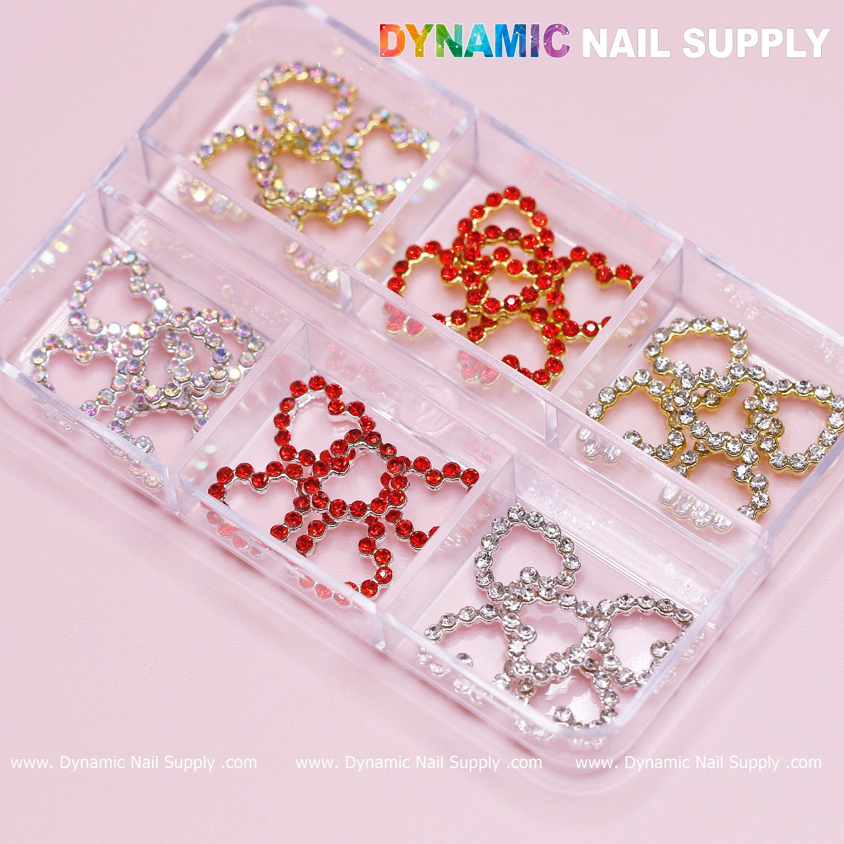 30 pcs Rhinestones Heart Charm for Nails Art Design (Rhinestones Border Edge, Open Heart)