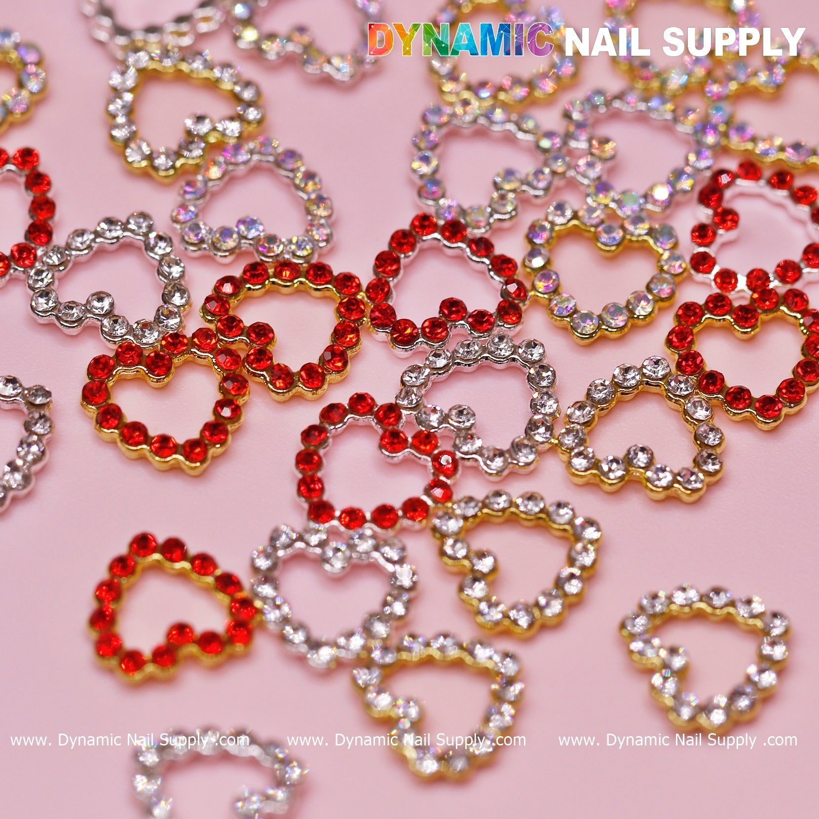 30 pcs Rhinestones Heart Charm for Nails Art Design (Rhinestones Border Edge, Open Heart)