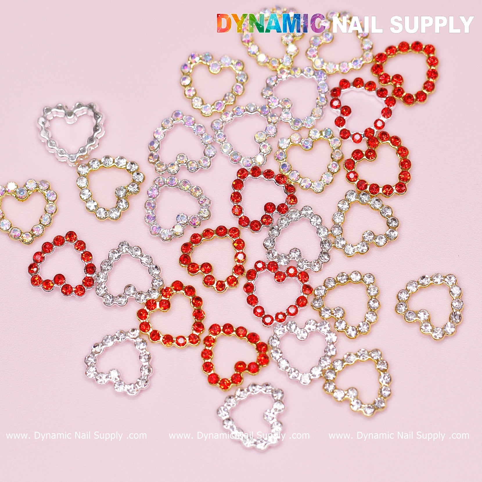 30 pcs Rhinestones Heart Charm for Nails Art Design (Rhinestones Border Edge, Open Heart)