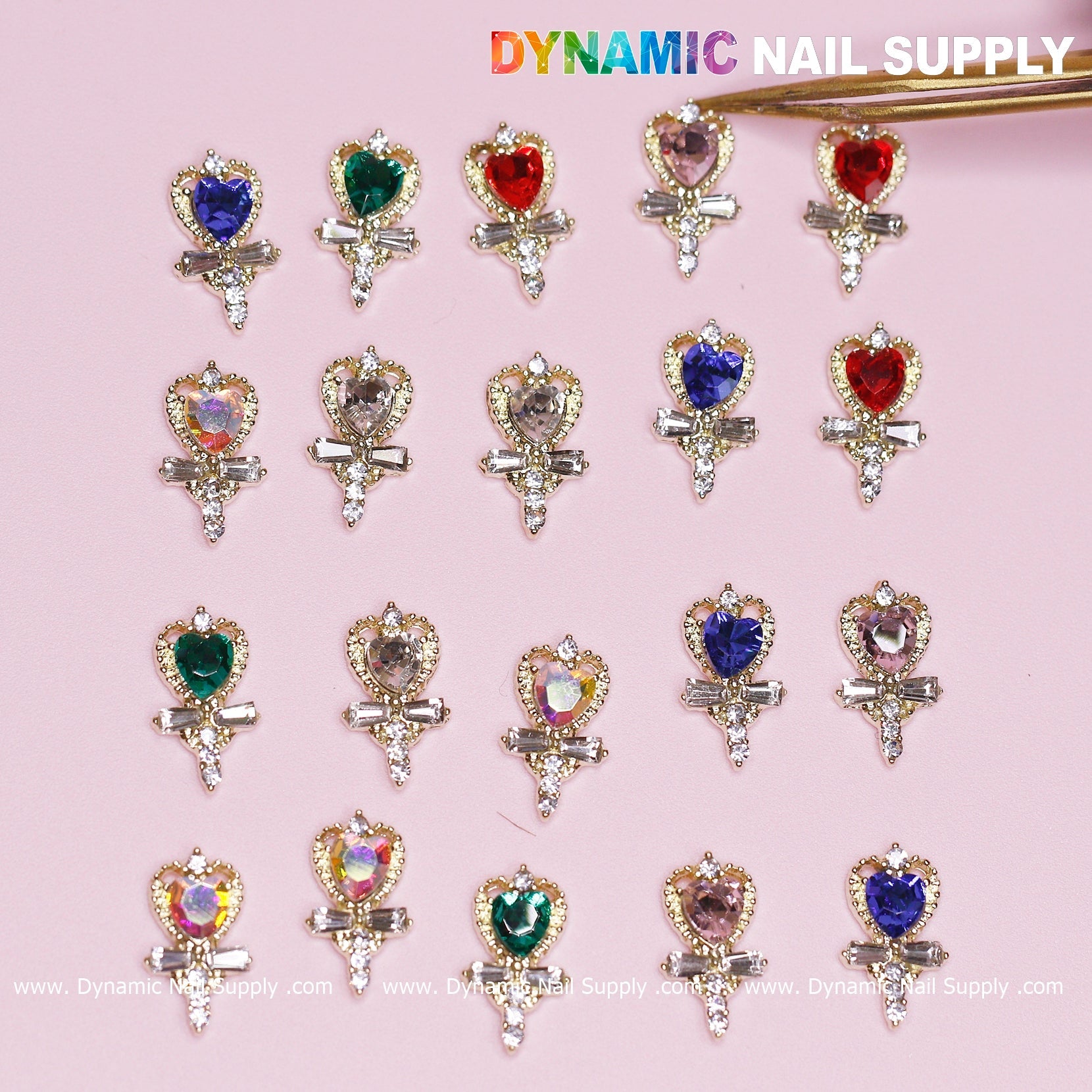 20 pcs Magic Wand with Heart rhinestones Charm (Mixed Colors) for Valentines Nails Design