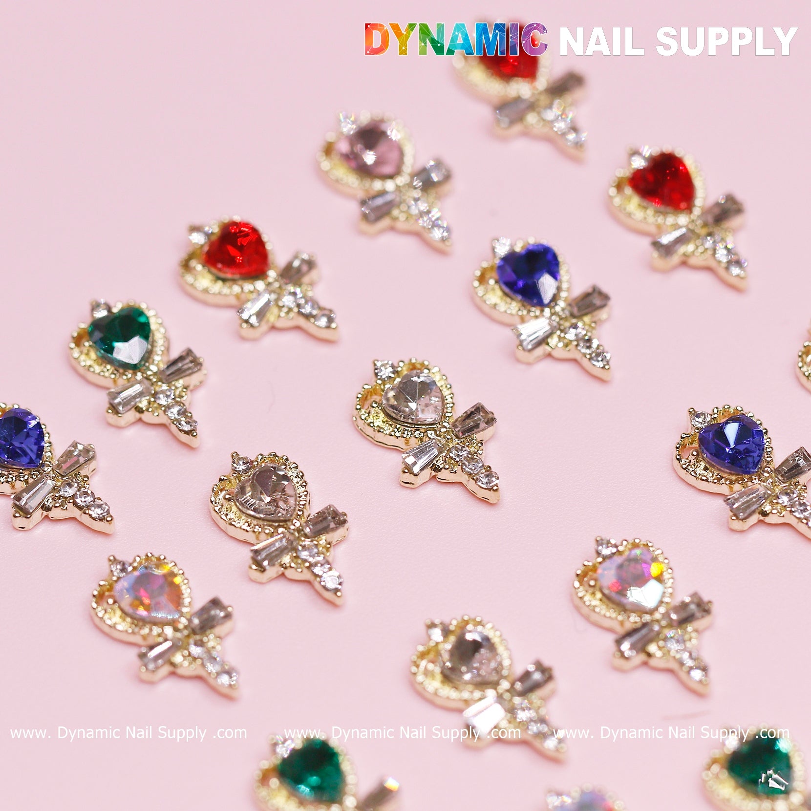 20 pcs Magic Wand with Heart rhinestones Charm (Mixed Colors) for Valentines Nails Design