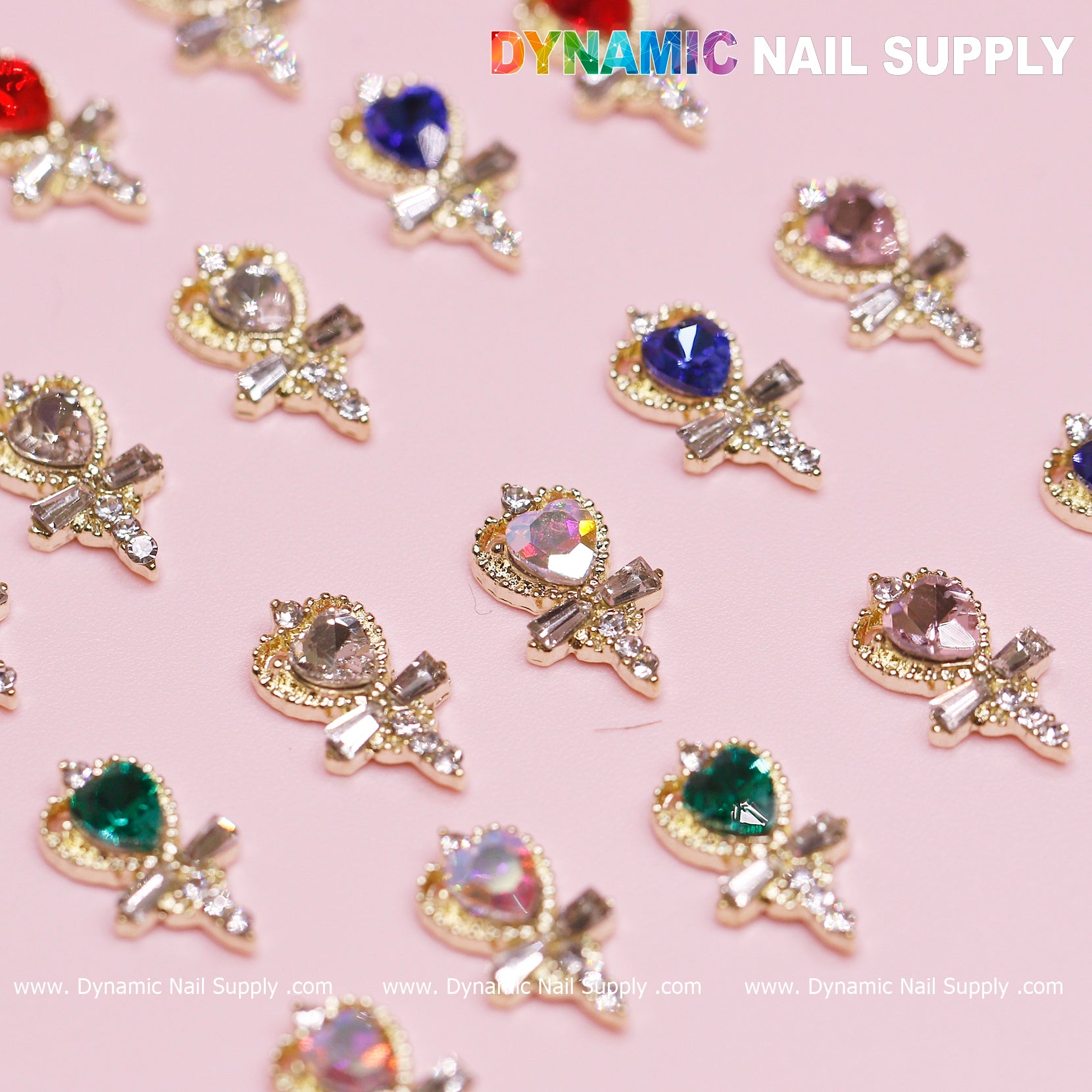 20 pcs Magic Wand with Heart rhinestones Charm (Mixed Colors) for Valentines Nails Design