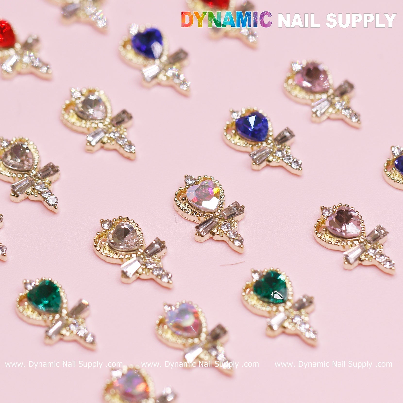 20 pcs Magic Wand with Heart rhinestones Charm (Mixed Colors) for Valentines Nails Design