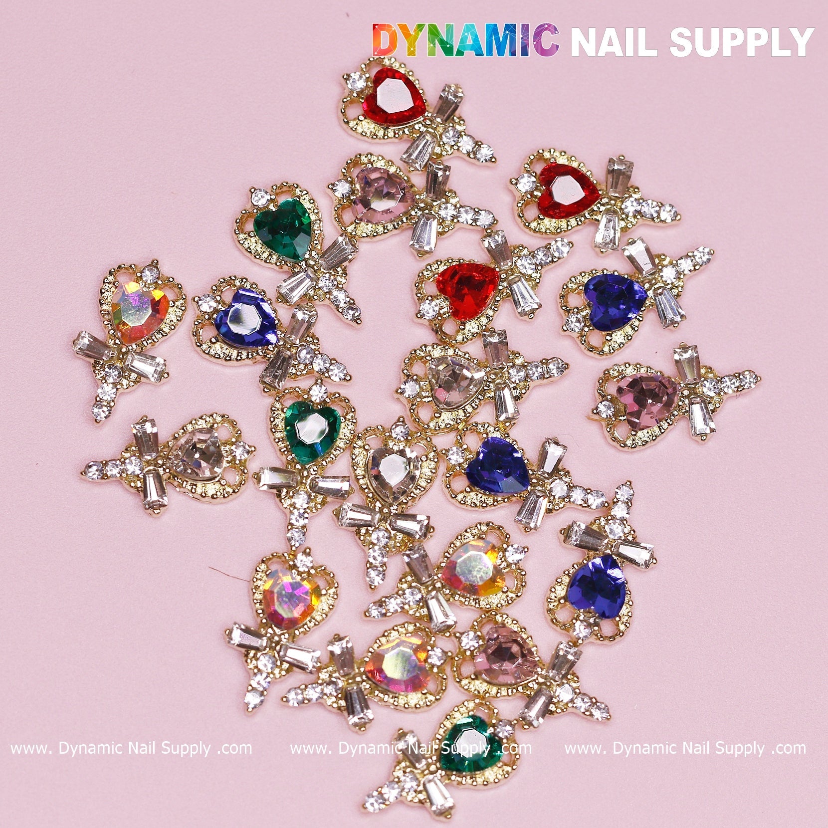 20 pcs Magic Wand with Heart rhinestones Charm (Mixed Colors) for Valentines Nails Design