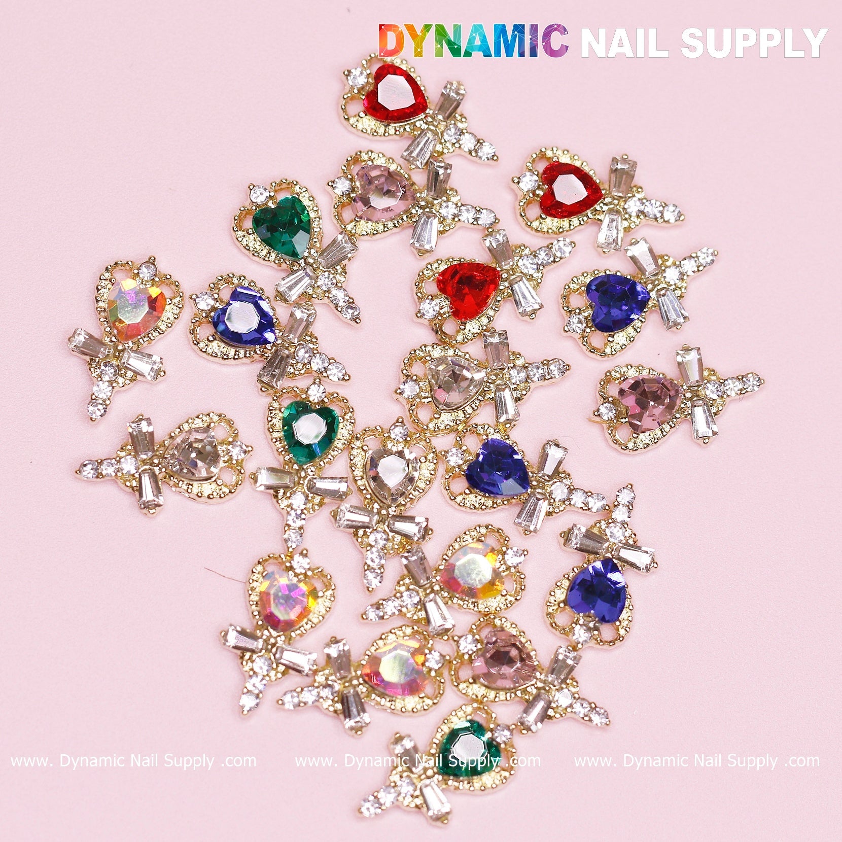 20 pcs Magic Wand with Heart rhinestones Charm (Mixed Colors) for Valentines Nails Design