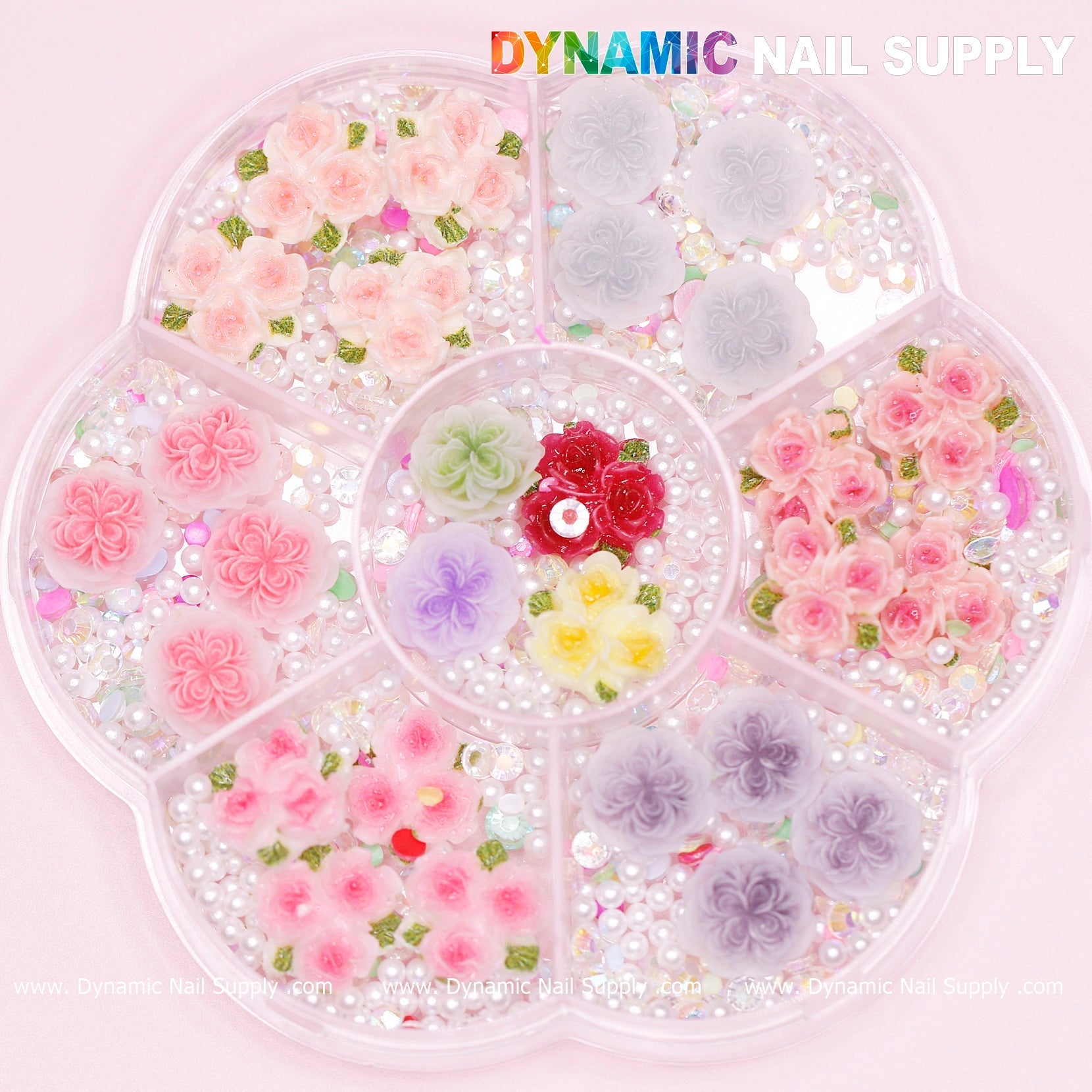40 pcs White and Pink 3D 5D Rose Flower Charm with pearls Accessories for Valentine Nails Art Design