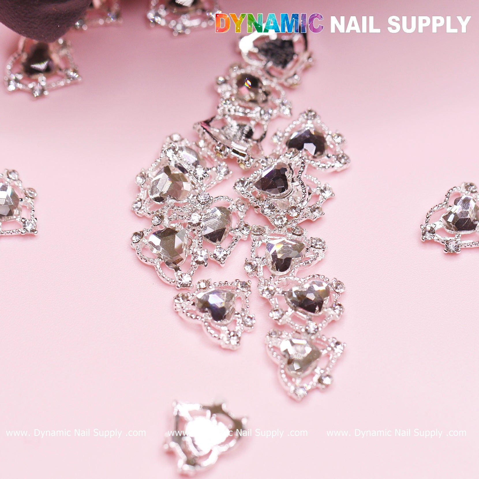 20 pcs Silver Heart Charm (Crystal heart Rhinestone) for Valentine Nails Design