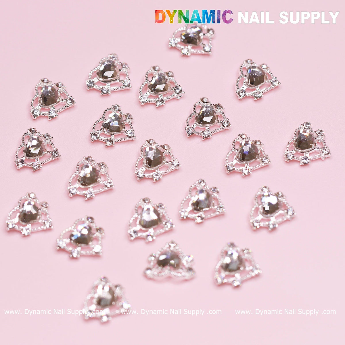 20 pcs Silver Heart Charm (Crystal heart Rhinestone) for Valentine Nails Design
