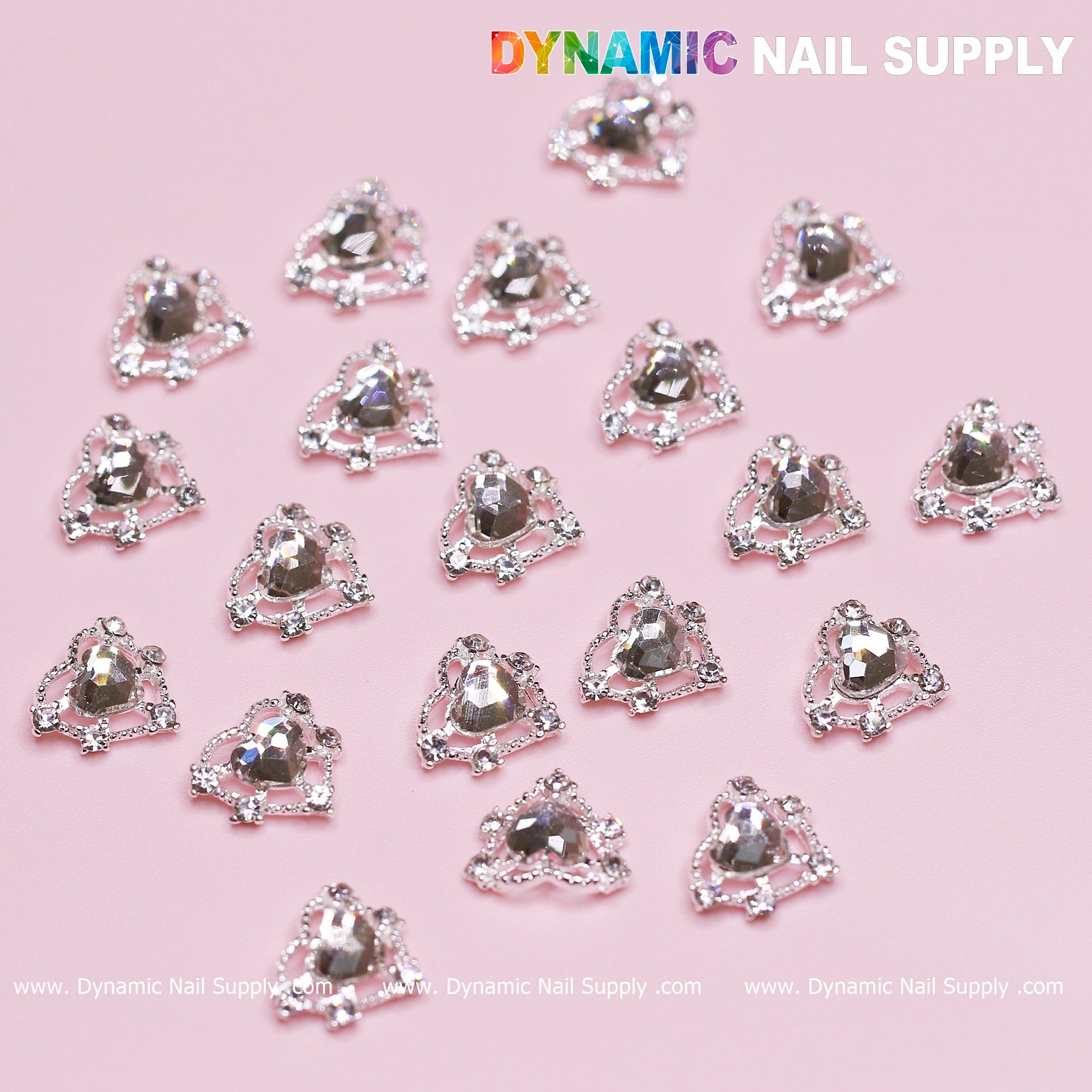 20 pcs Silver Heart Charm (Crystal heart Rhinestone) for Valentine Nails Design