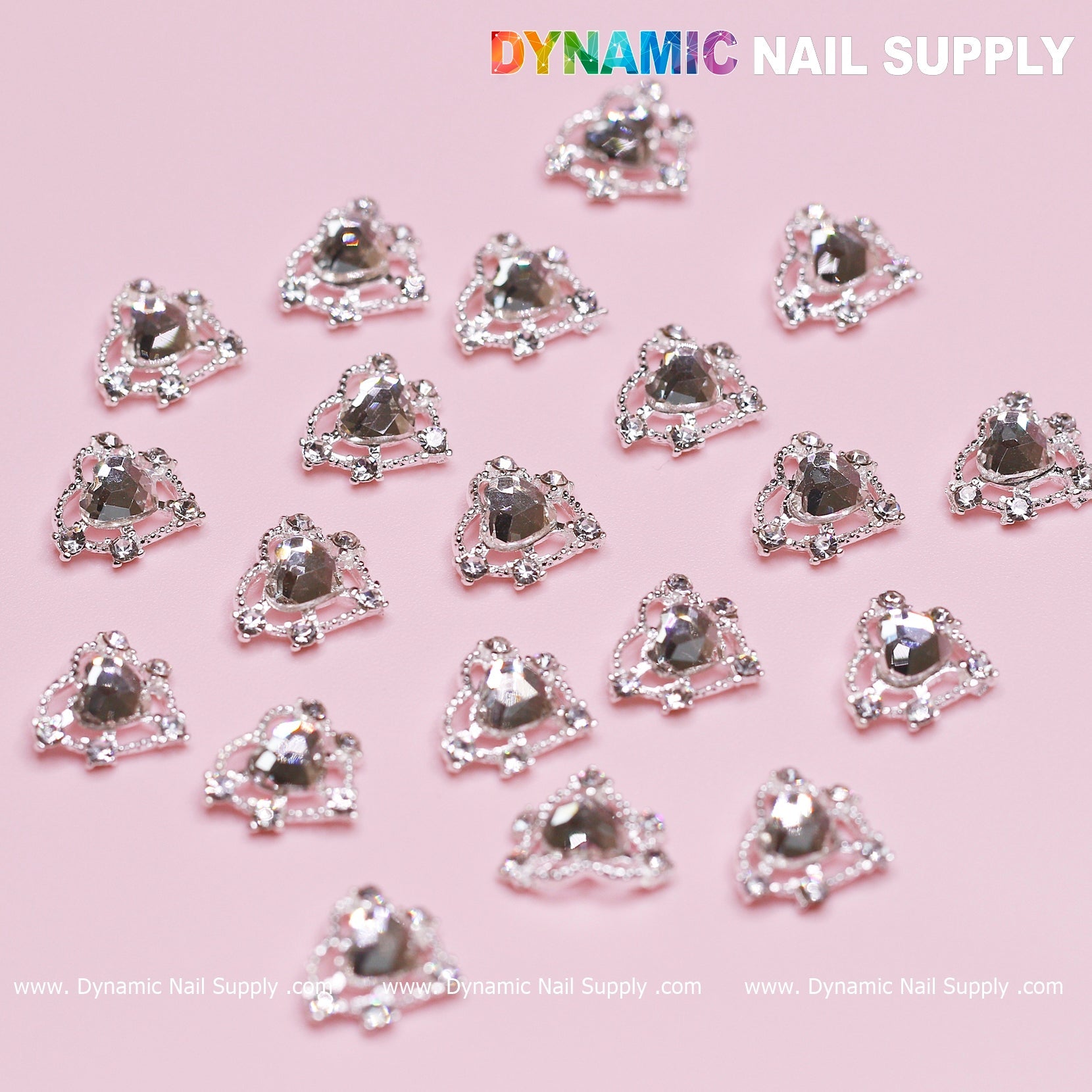 20 pcs Silver Heart Charm (Crystal heart Rhinestone) for Valentine Nails Design