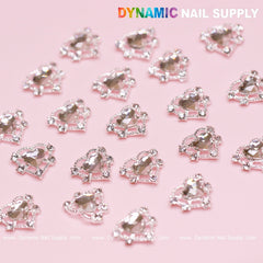 20 pcs Silver Heart Charm (Crystal heart Rhinestone) for Valentine Nails Design