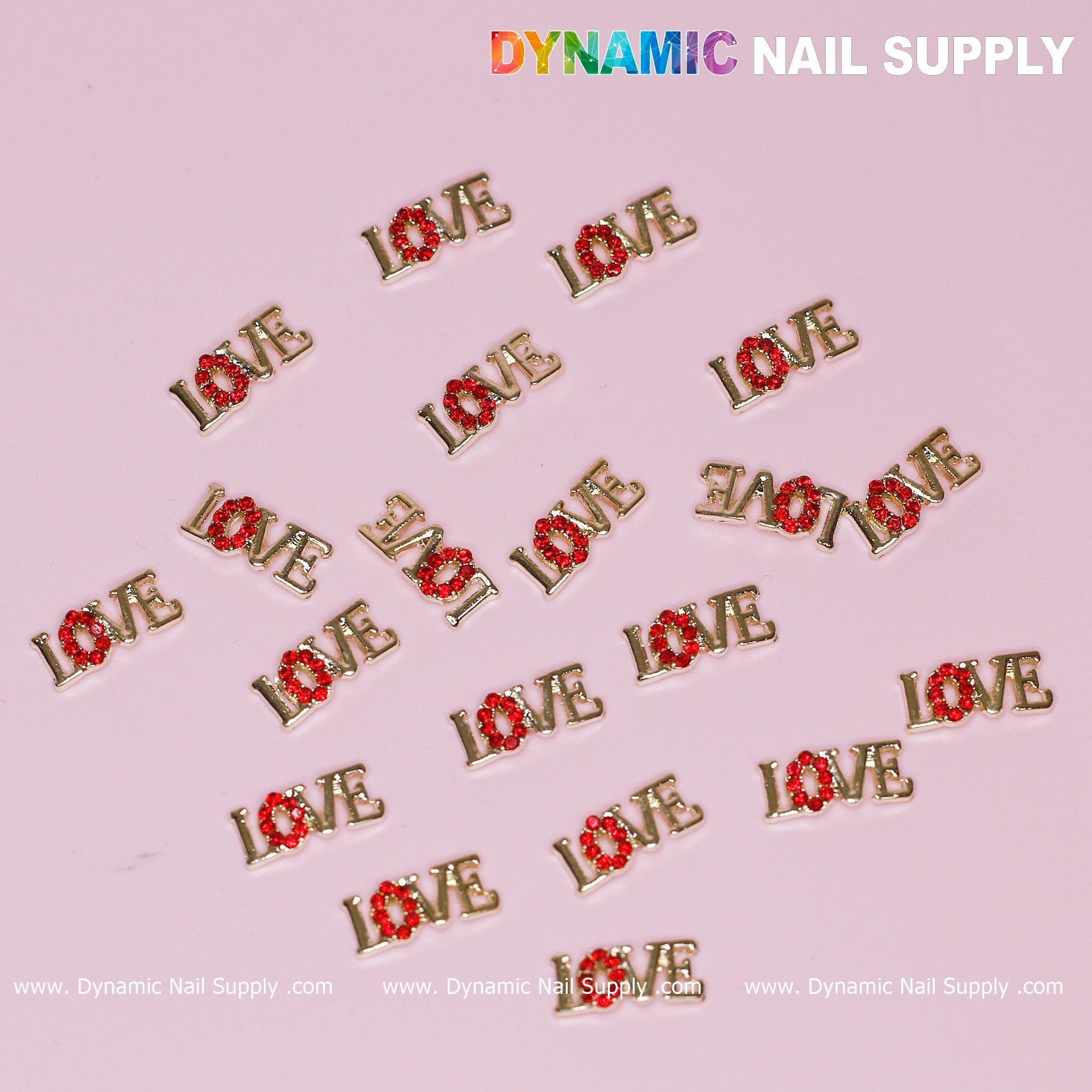 20 pcs Cute Letters Love Word Nail Charms ( O letter is engraved by small red stones)