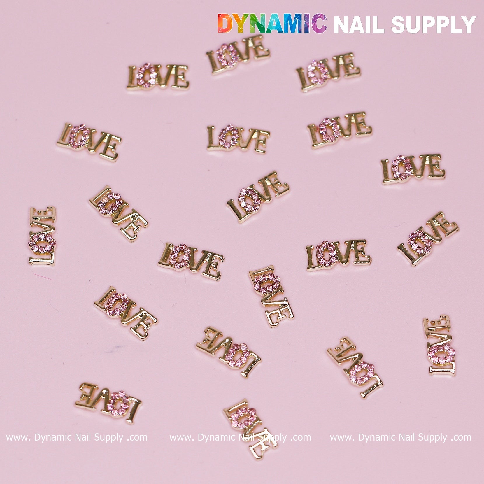 20 pcs Cute Letters Love Word Nail Charms ( letter O is engraved by small purple stones)