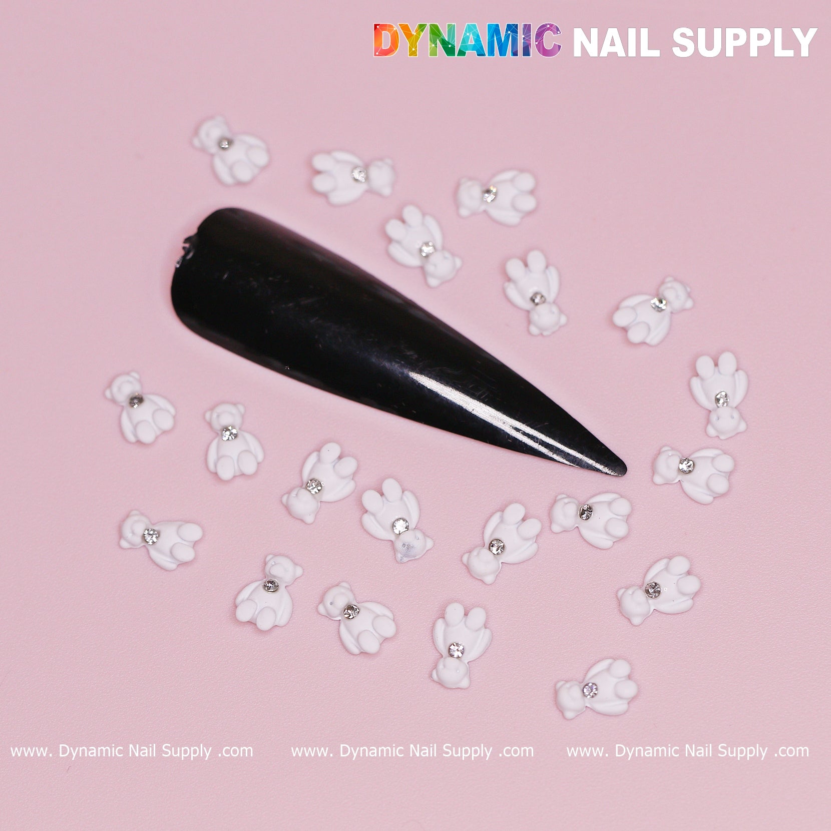 20 pcs White Teddy Bear Charm for Valentines Nail Design