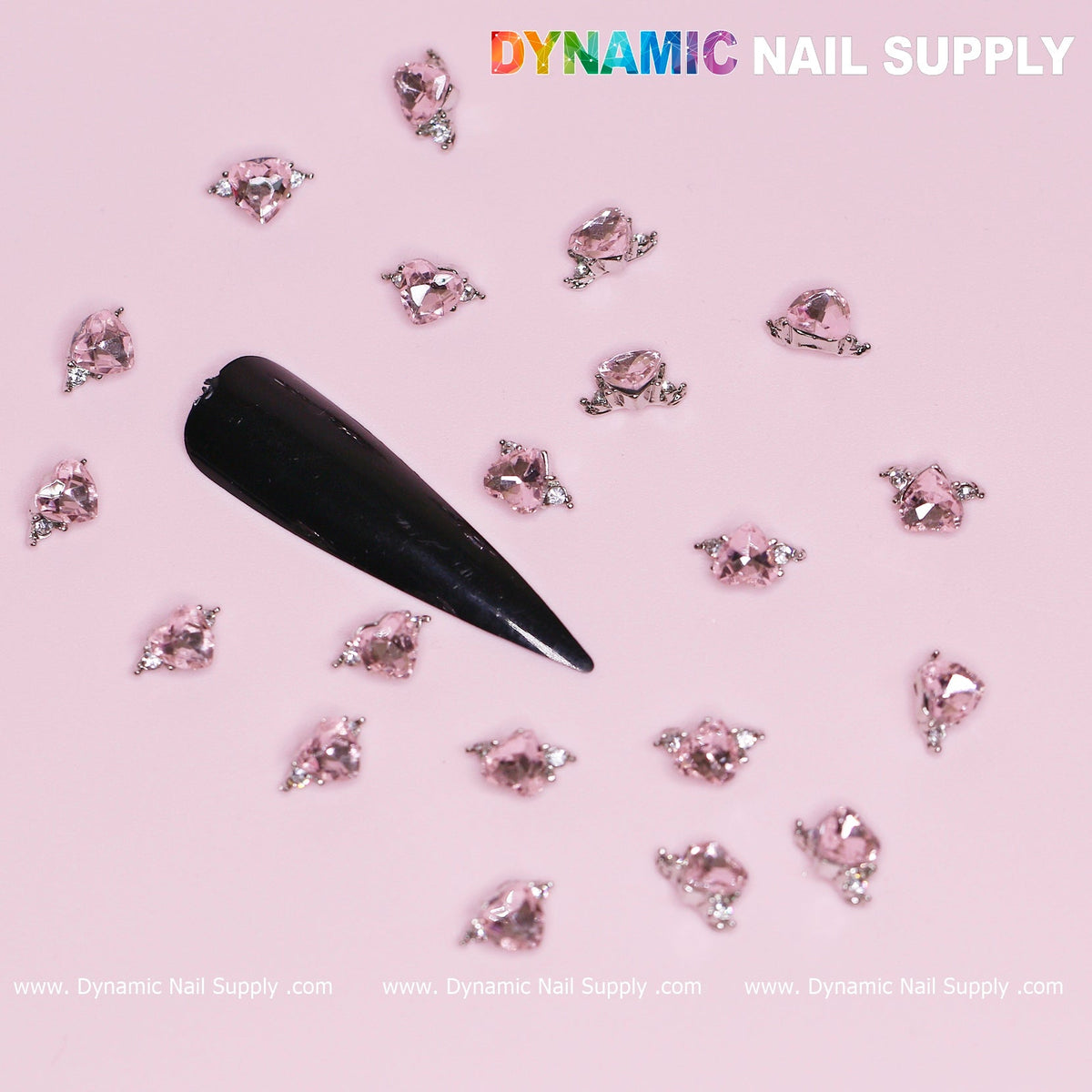 20 pcs Pink Sapphire Heart Charm (Solitaire shape) for Valentine Nails Design