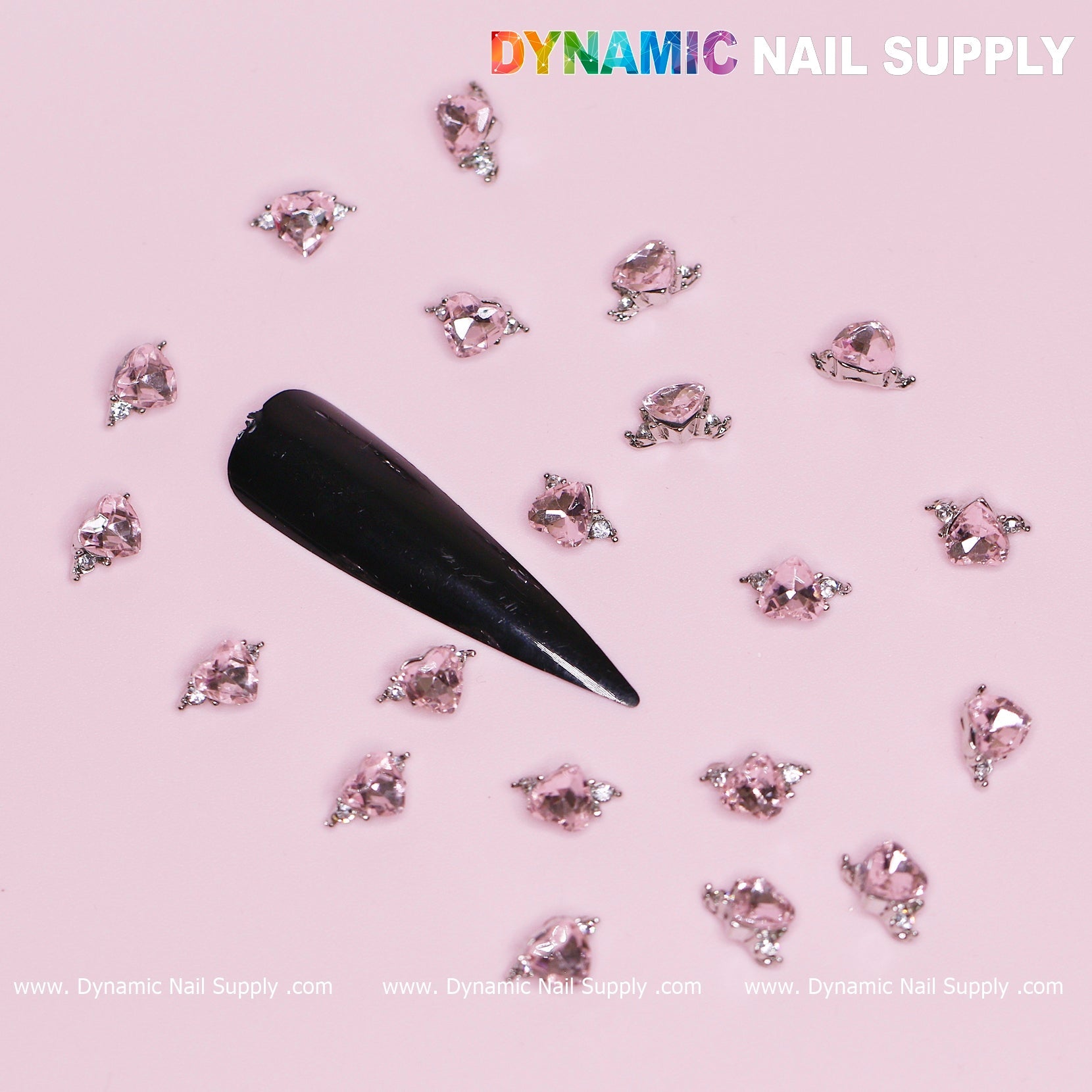 20 pcs Pink Sapphire Heart Charm (Solitaire shape) for Valentine Nails Design