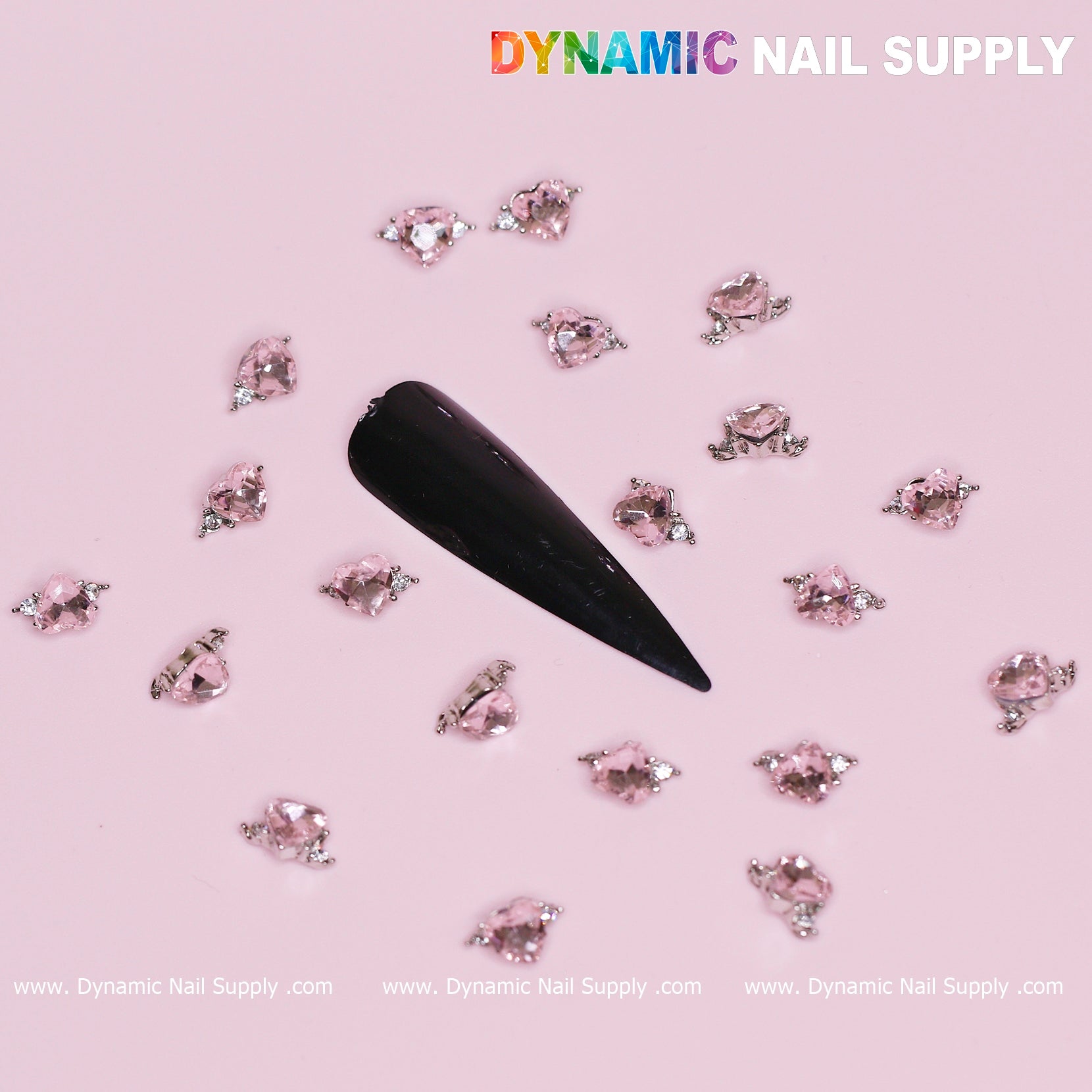 20 pcs Pink Sapphire Heart Charm (Solitaire shape) for Valentine Nails Design