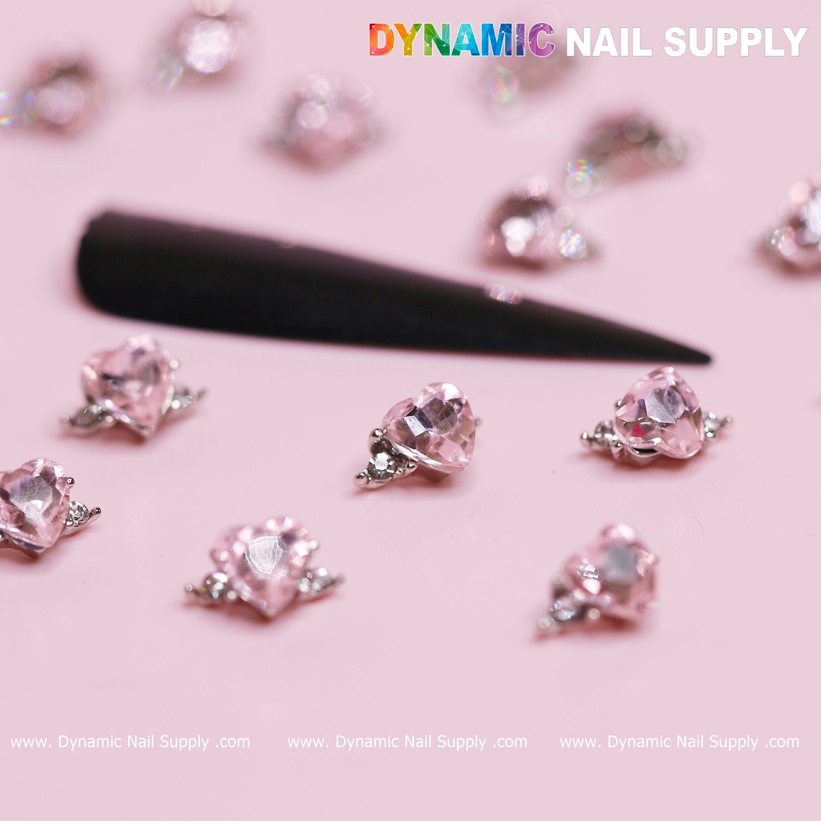 20 pcs Pink Sapphire Heart Charm (Solitaire shape) for Valentine Nails Design