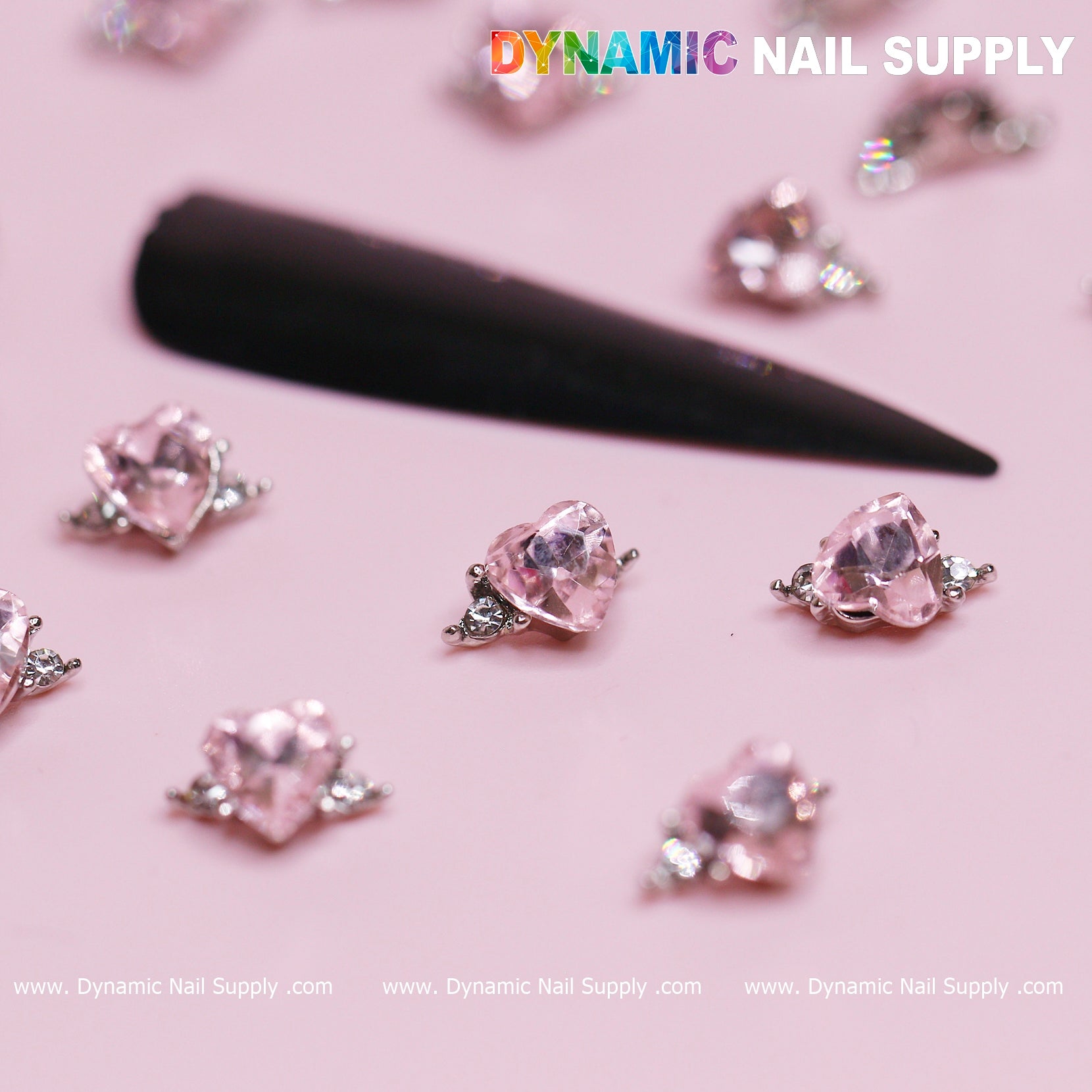 20 pcs Pink Sapphire Heart Charm (Solitaire shape) for Valentine Nails Design